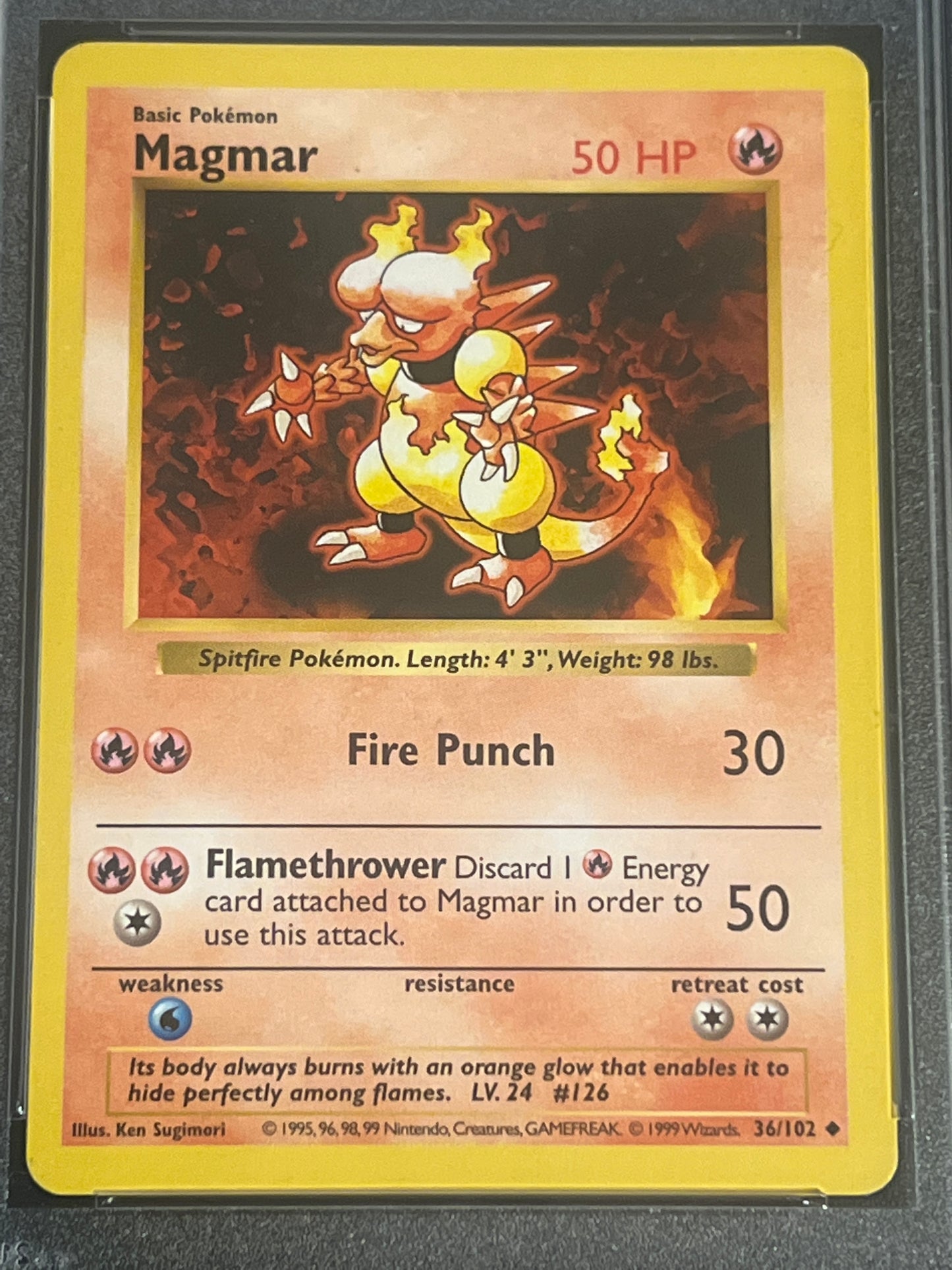 1999 Pokemon Game - MAGMAR - Shadowless - PSA 9