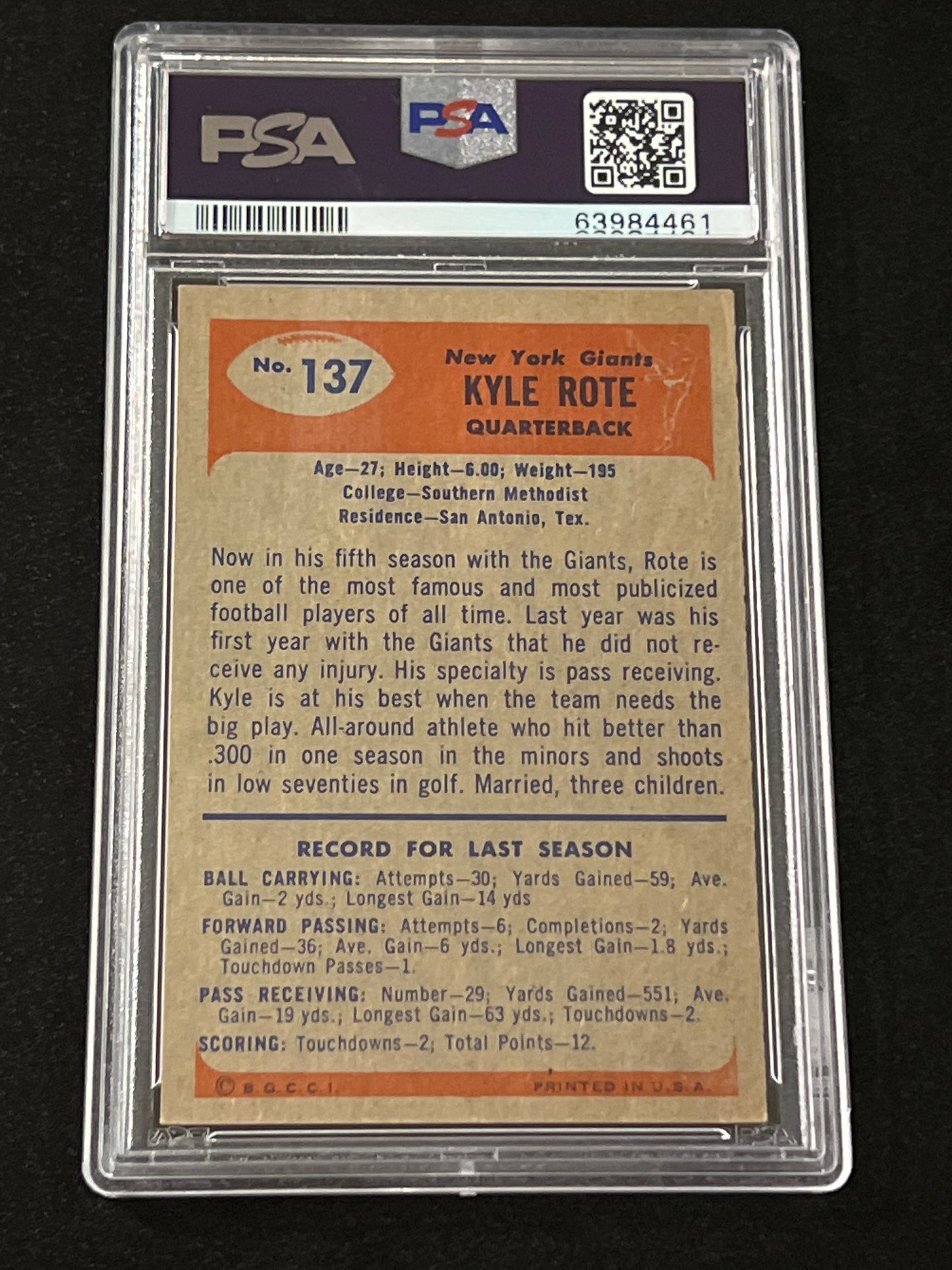 1955 Bowman KYLE ROTE - PSA 5