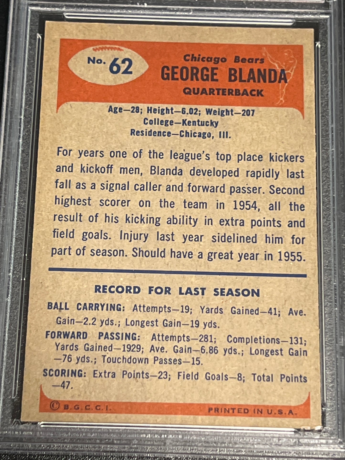 1955 Bowman GEORGE BLANDA - PSA 6