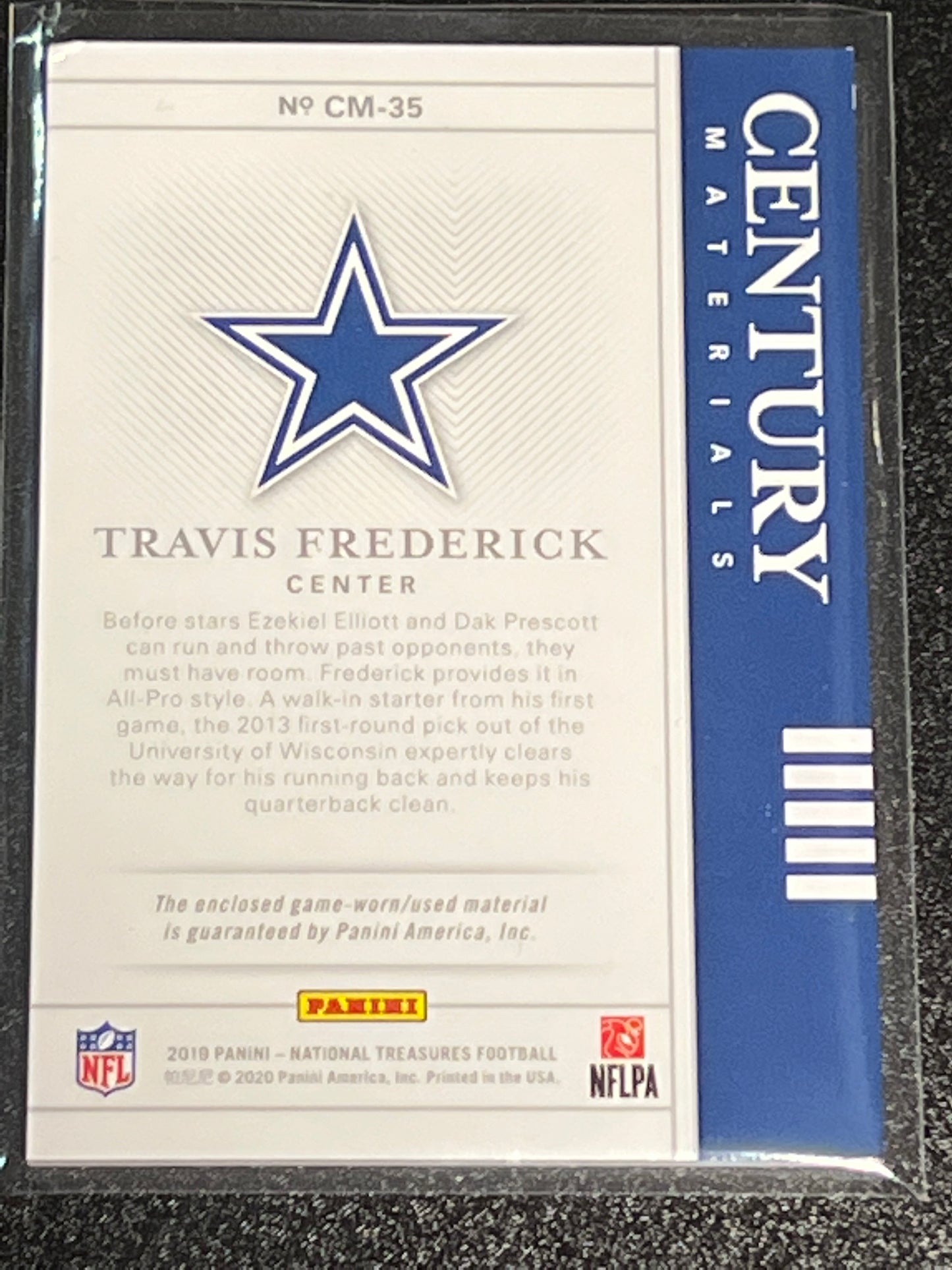 2019 Panini Nat. Treas. TRAVIS FREDERICK - Patch Card - 09/25 - #CM-35