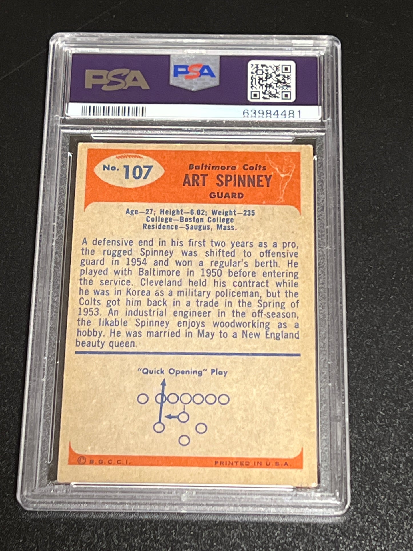 1955 Bowman ART SPINNEY - #107 - PSA 4