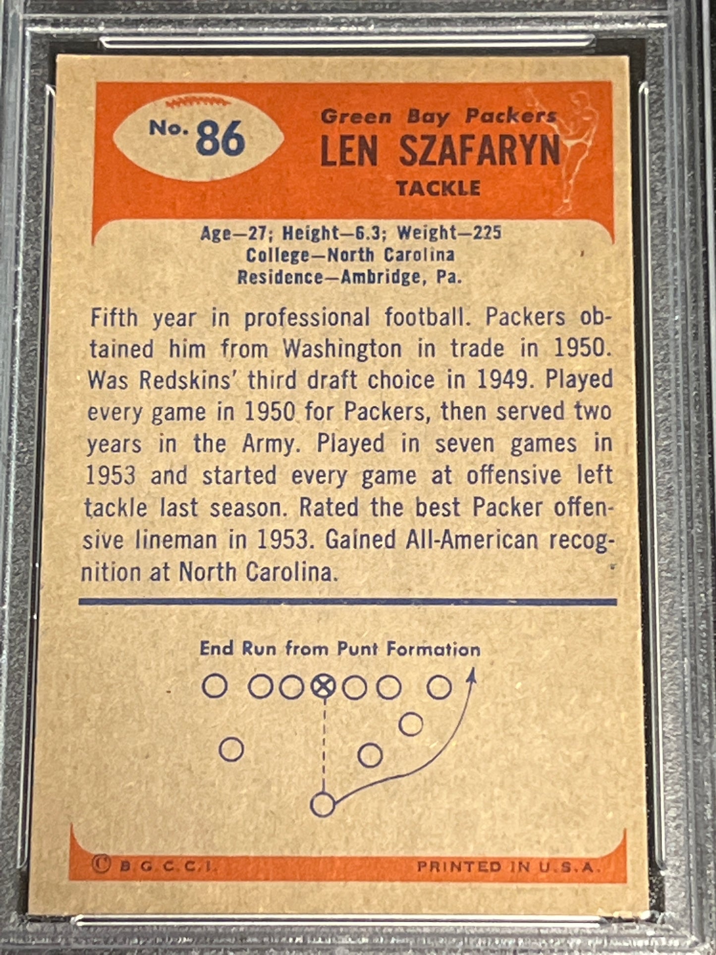 1955 Bowman LEN SZAFARYN (Printed as "Ben") - PSA 5