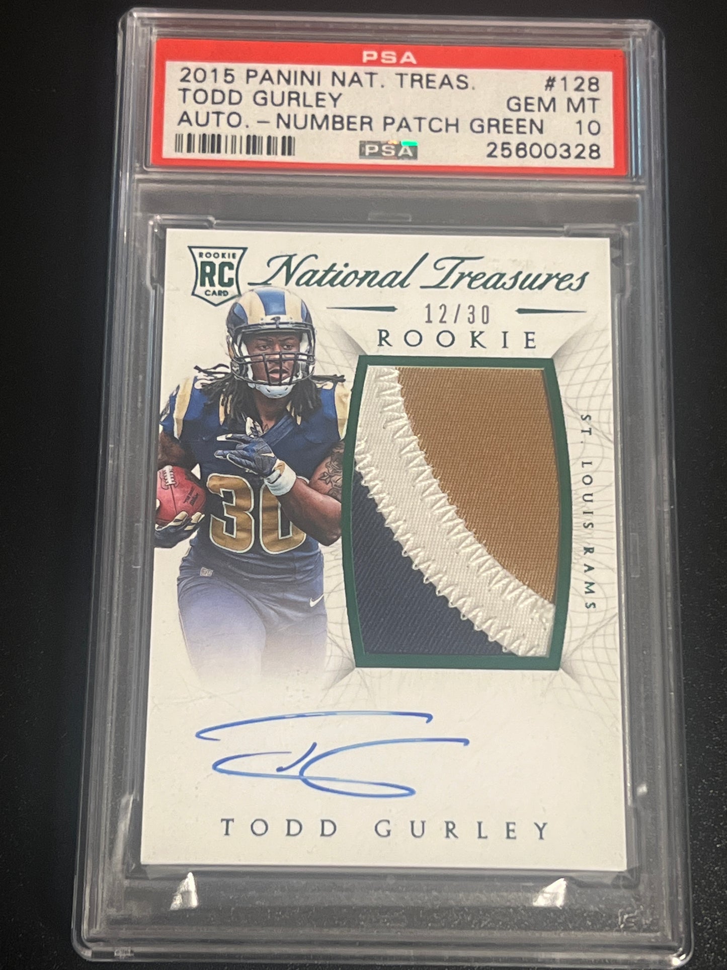 2015 Panini Nat. Treas. TODD GURLEY 12/30 - AUTO - Green - PSA 10 #128