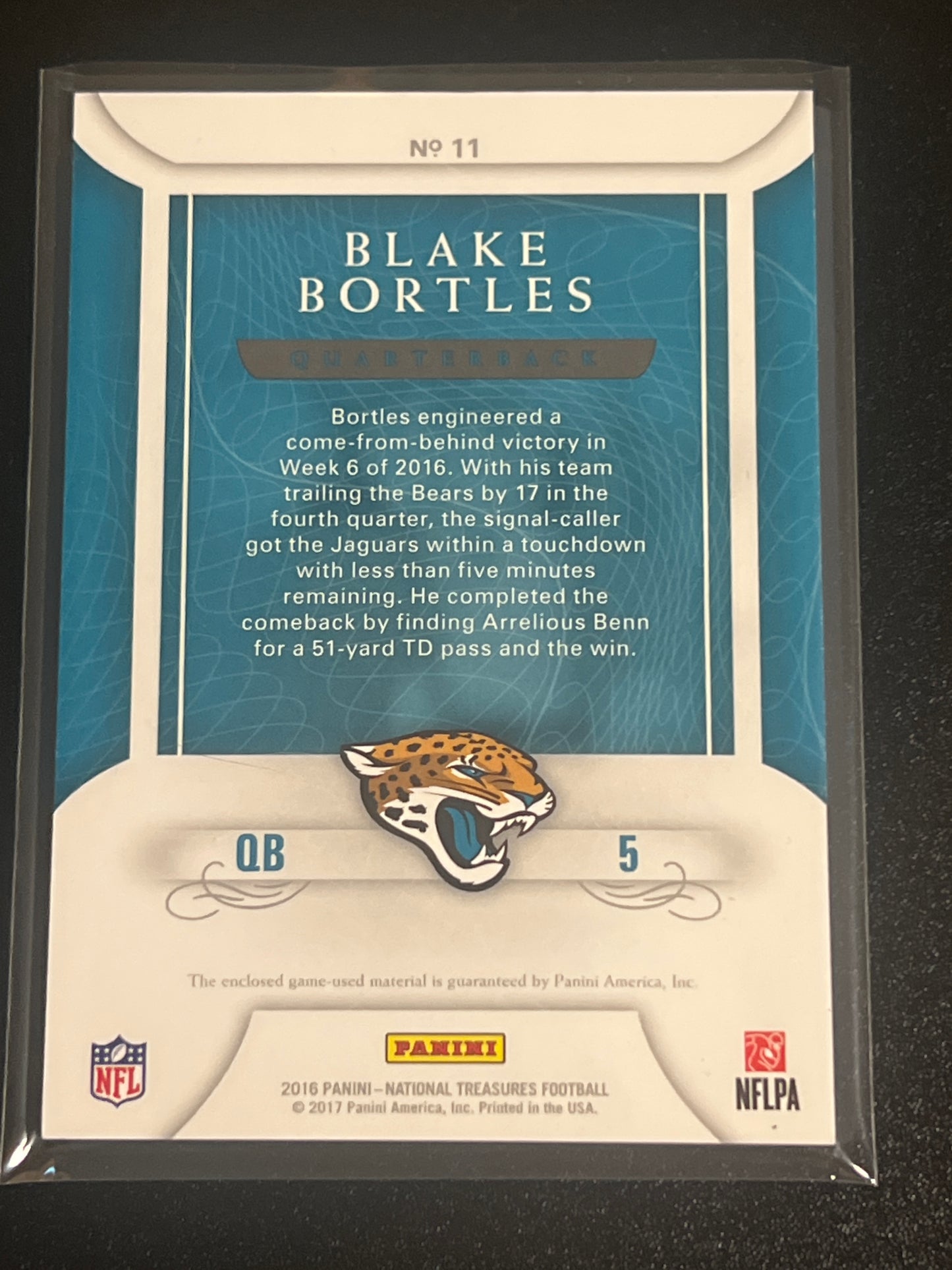 2016 Nat. Treas. BLAKE BORTLES 40/49 - Patch Card #11