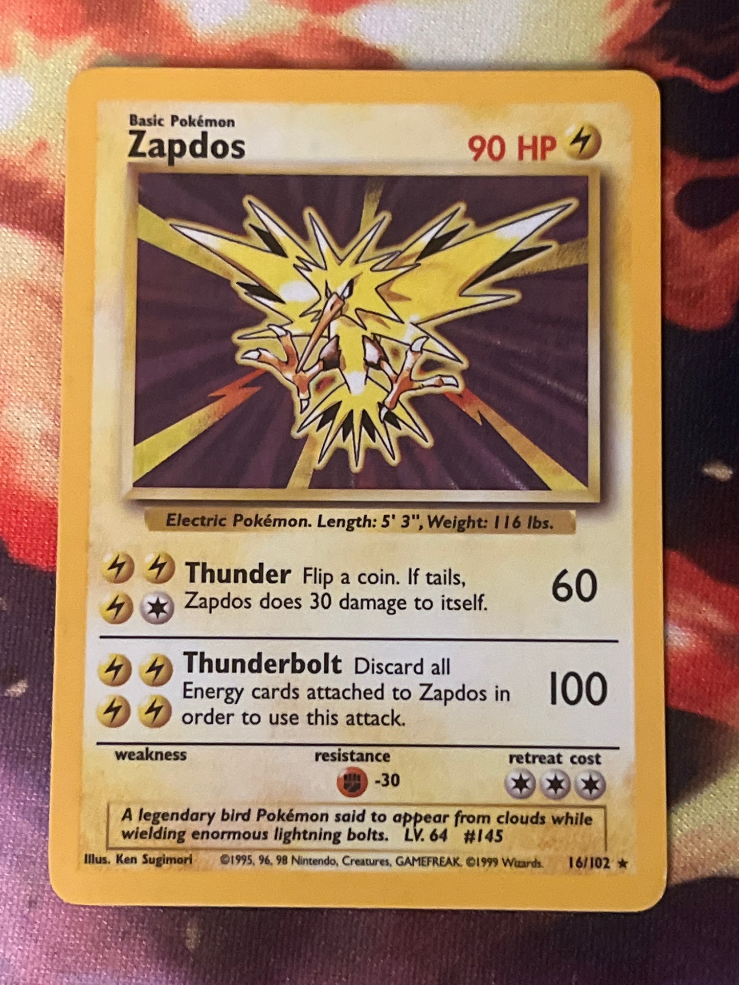 1999 Pokemon Zapdos - Rare Holo - #16