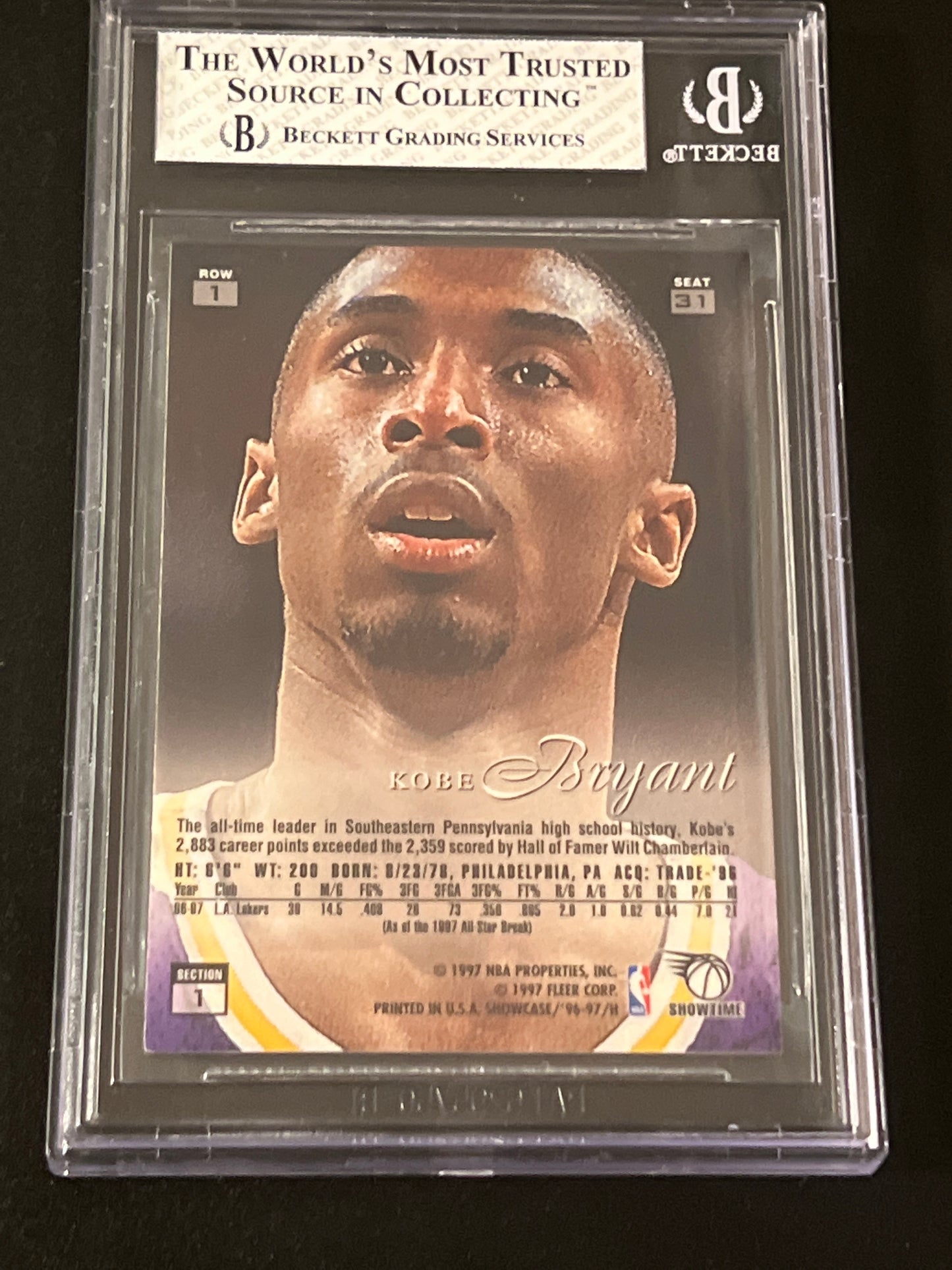 1996-97 Flair Showcase Row 1 - KOBE BRYANT - #31 - BGS 7