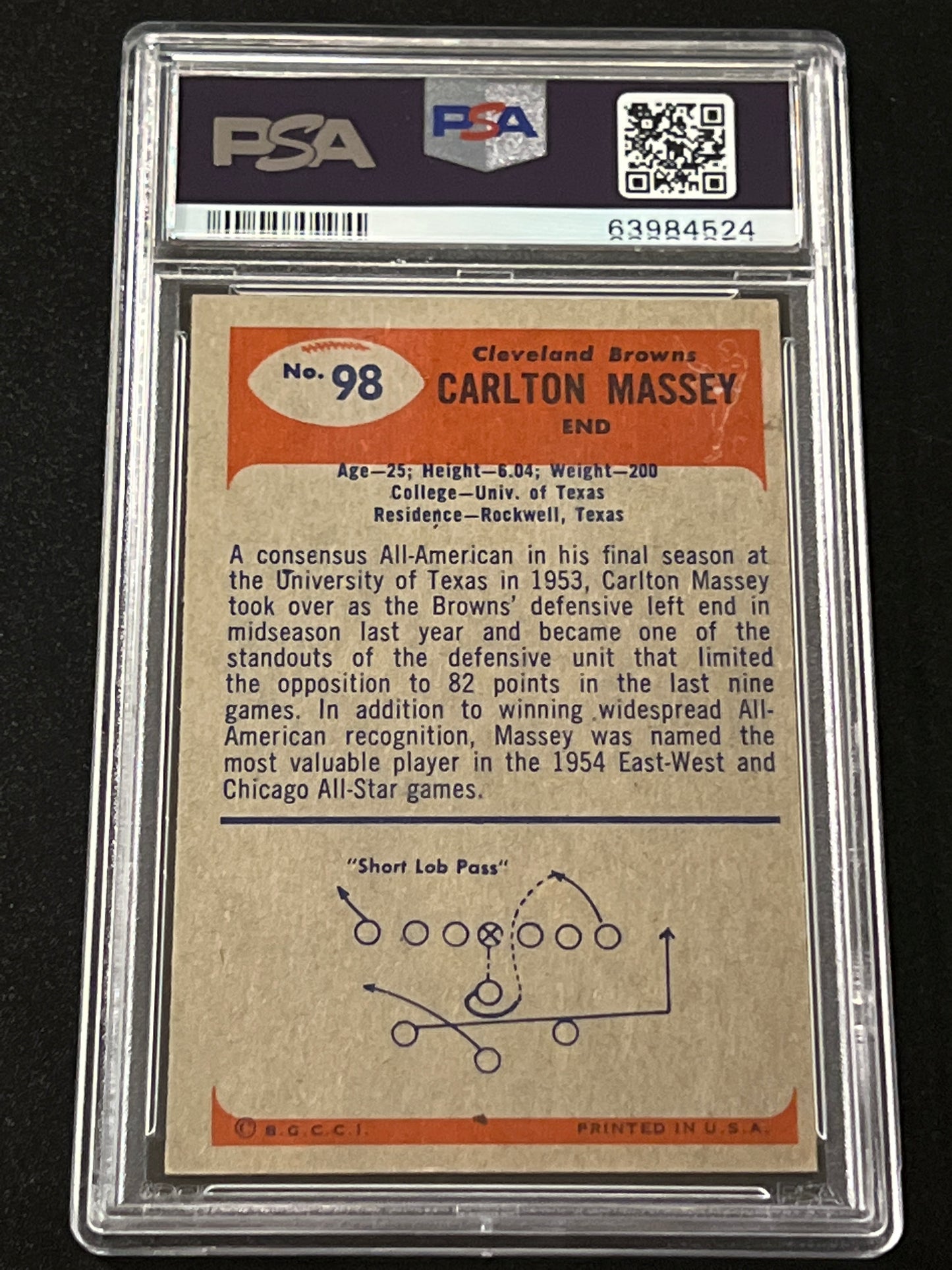 1955 Bowman CARLTON MASSEY - PSA 6