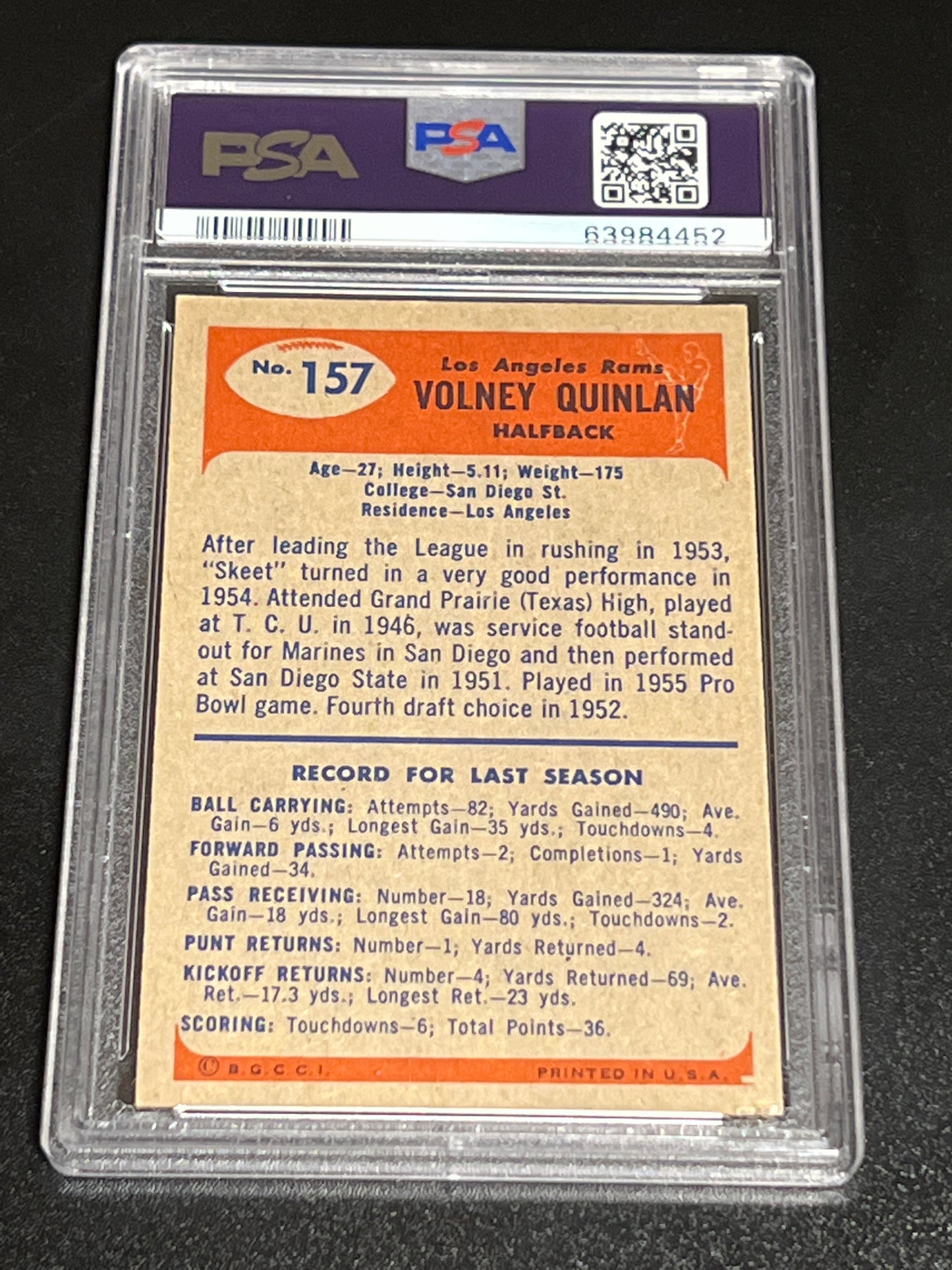 1955 Bowman VOLNEY QUINLAN - #157 - PSA 5.5