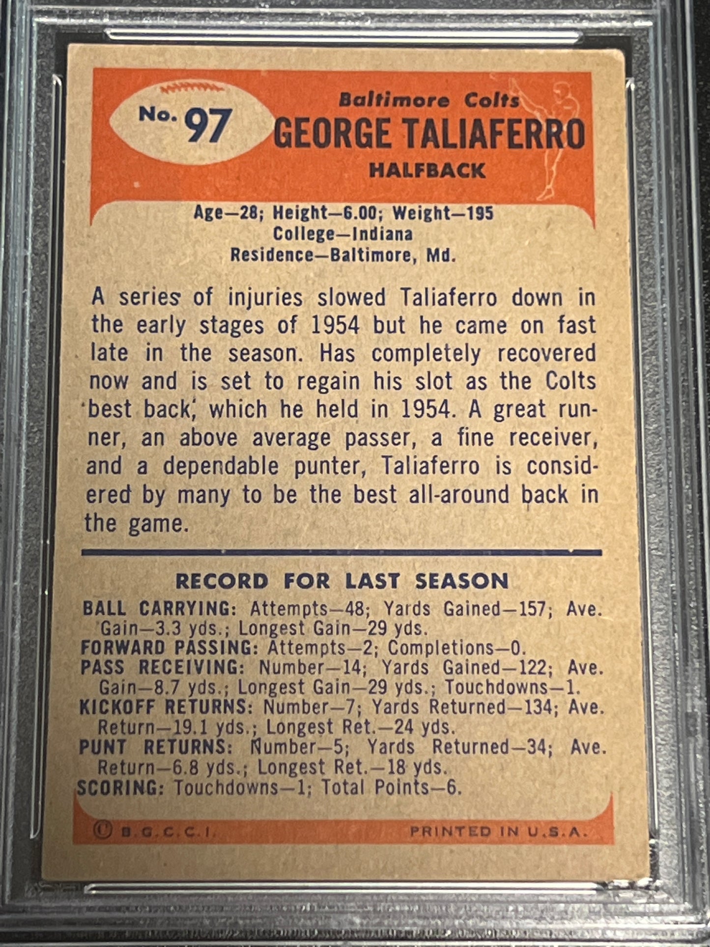 1955 Bowman GEORGE TALIAFERRO - #97 - PSA 4