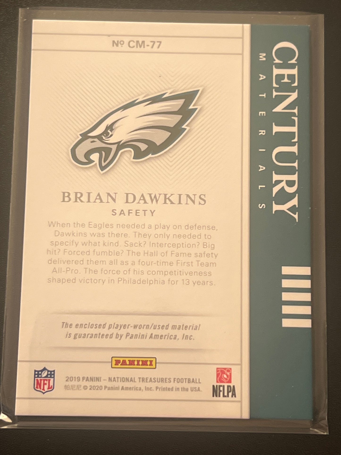 2019 Panini Nat. Treas. BRIAN DAWKINS 44/99 Patch Card #CM-77