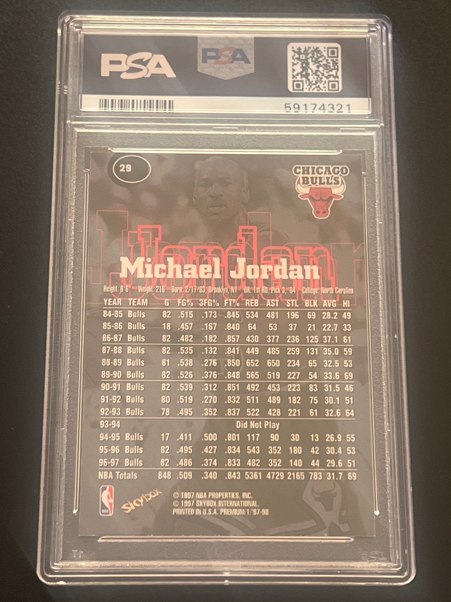 1997 Skybox Premium MICHAEL JORDAN - PSA 8