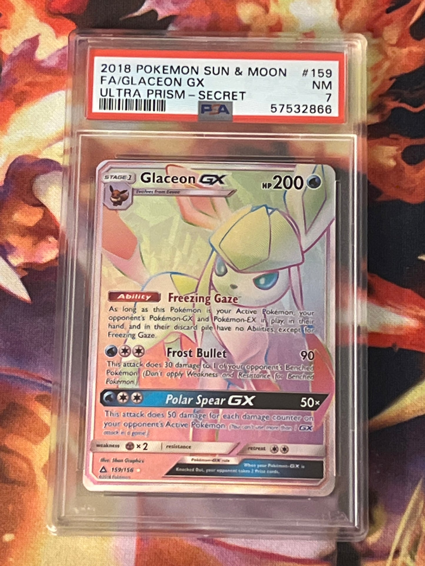 2018 Pokemon Glaceon GX - Secret Rare - Graded PSA 7 - #159