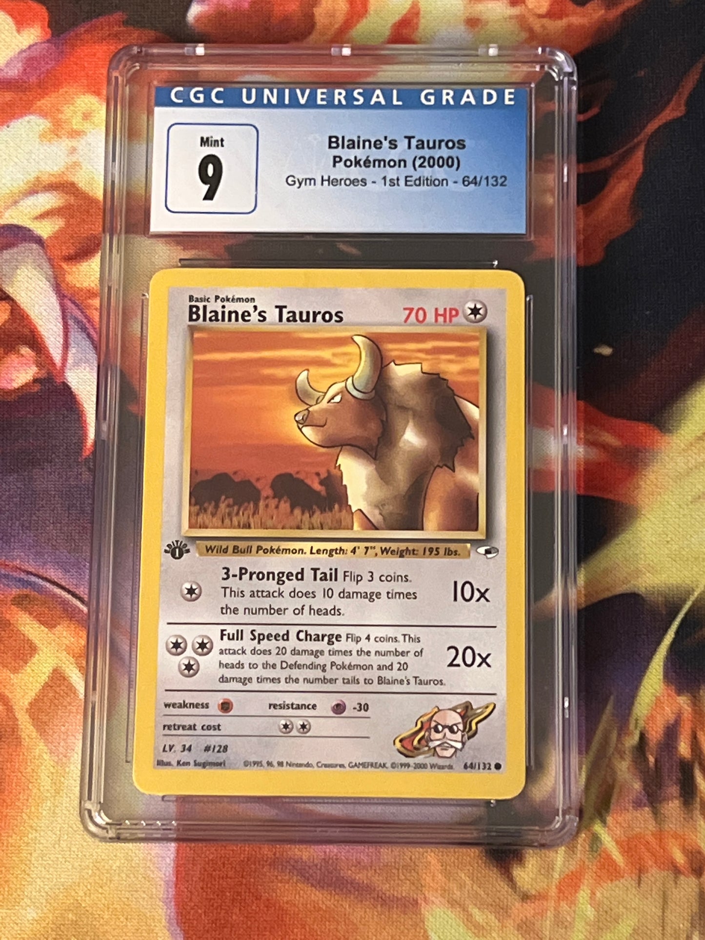 1999-2000 Pokemon - Blaine's Tauros - Non-Holo - First Edition - Graded CGC 9 - #64