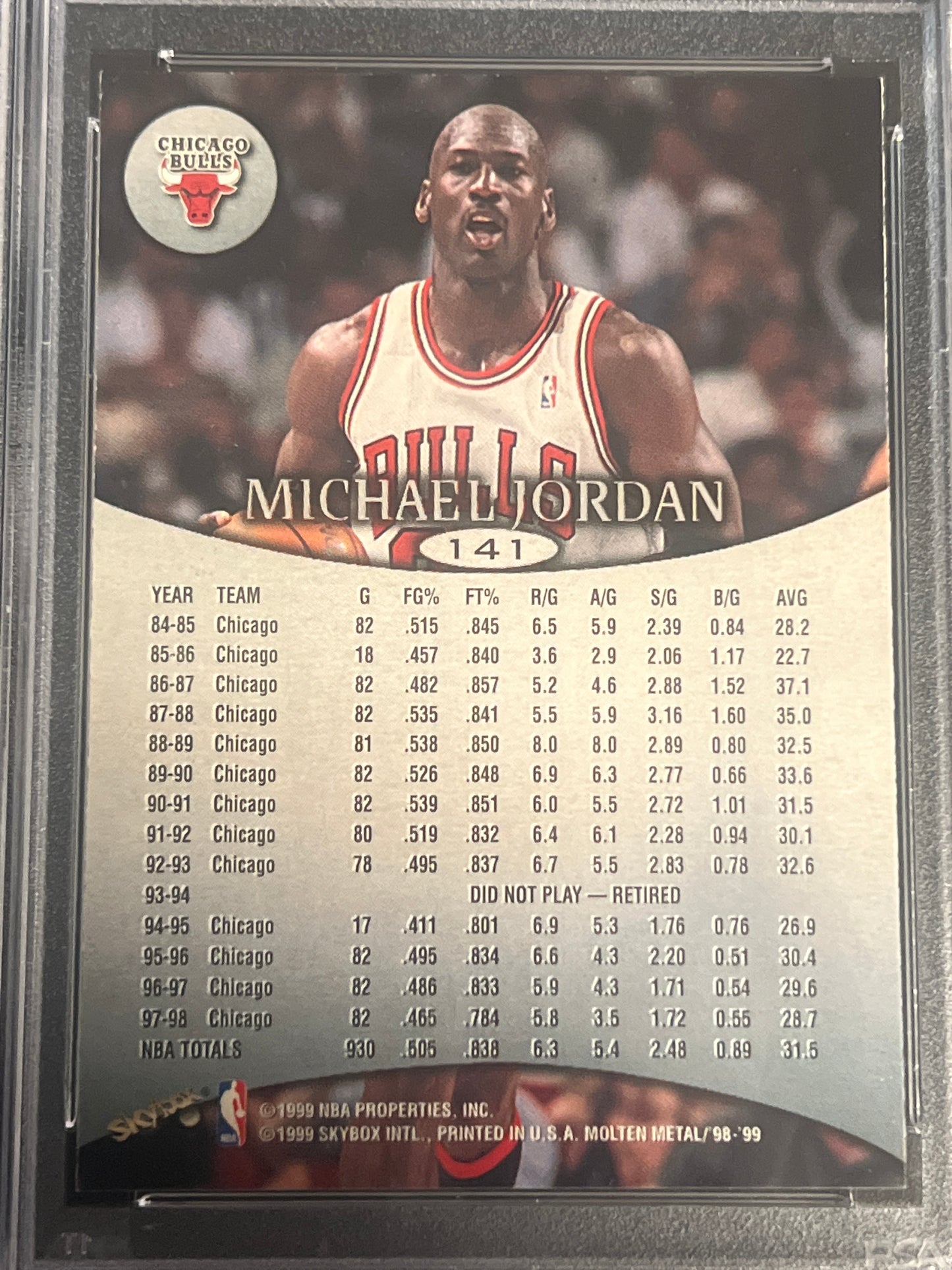 1998 Skybox Molten Metal MICHAEL JORDAN - PSA 8 - #141