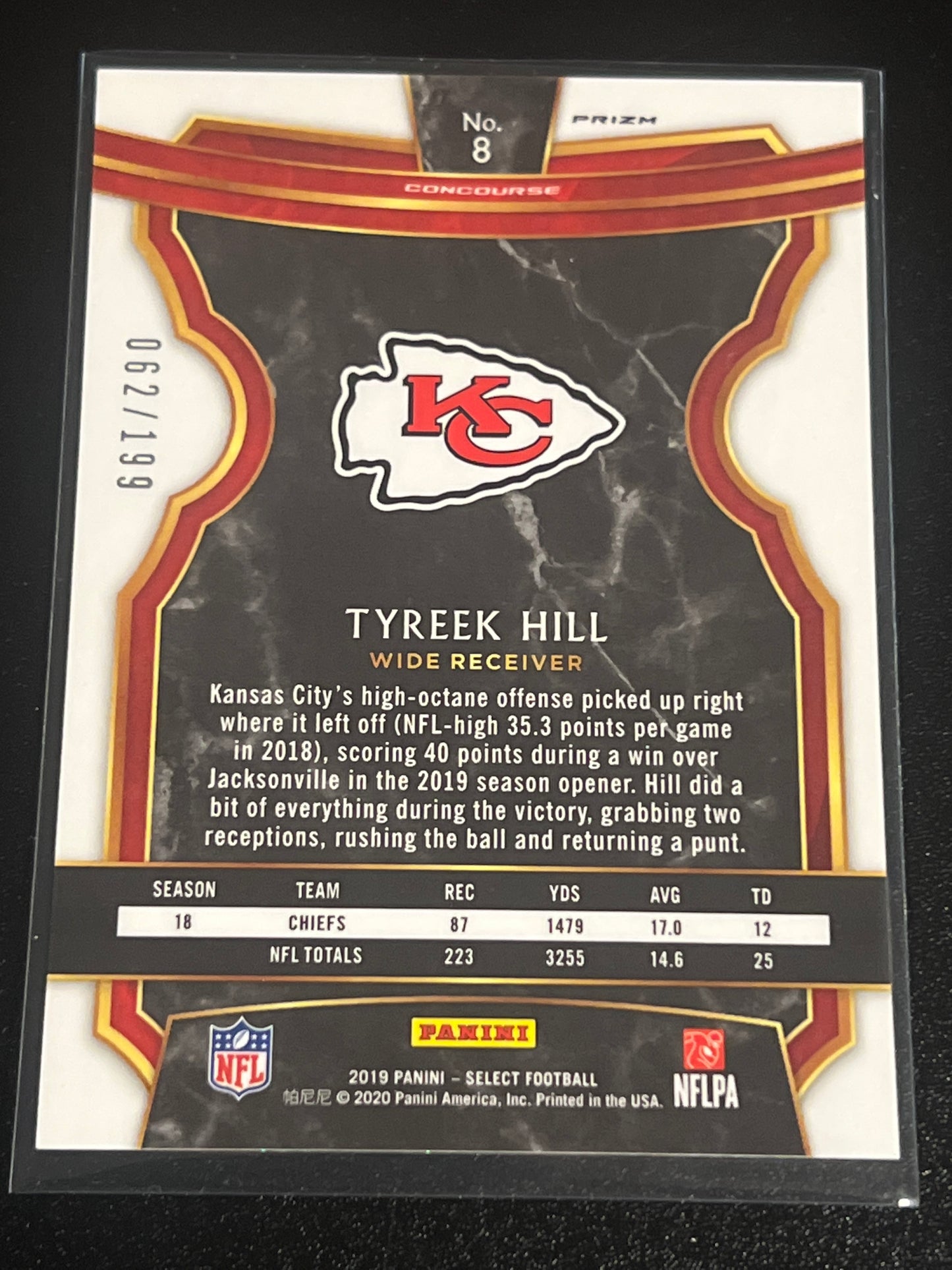 2019 Panini Select TYREEK HILL - 62/199 - #8