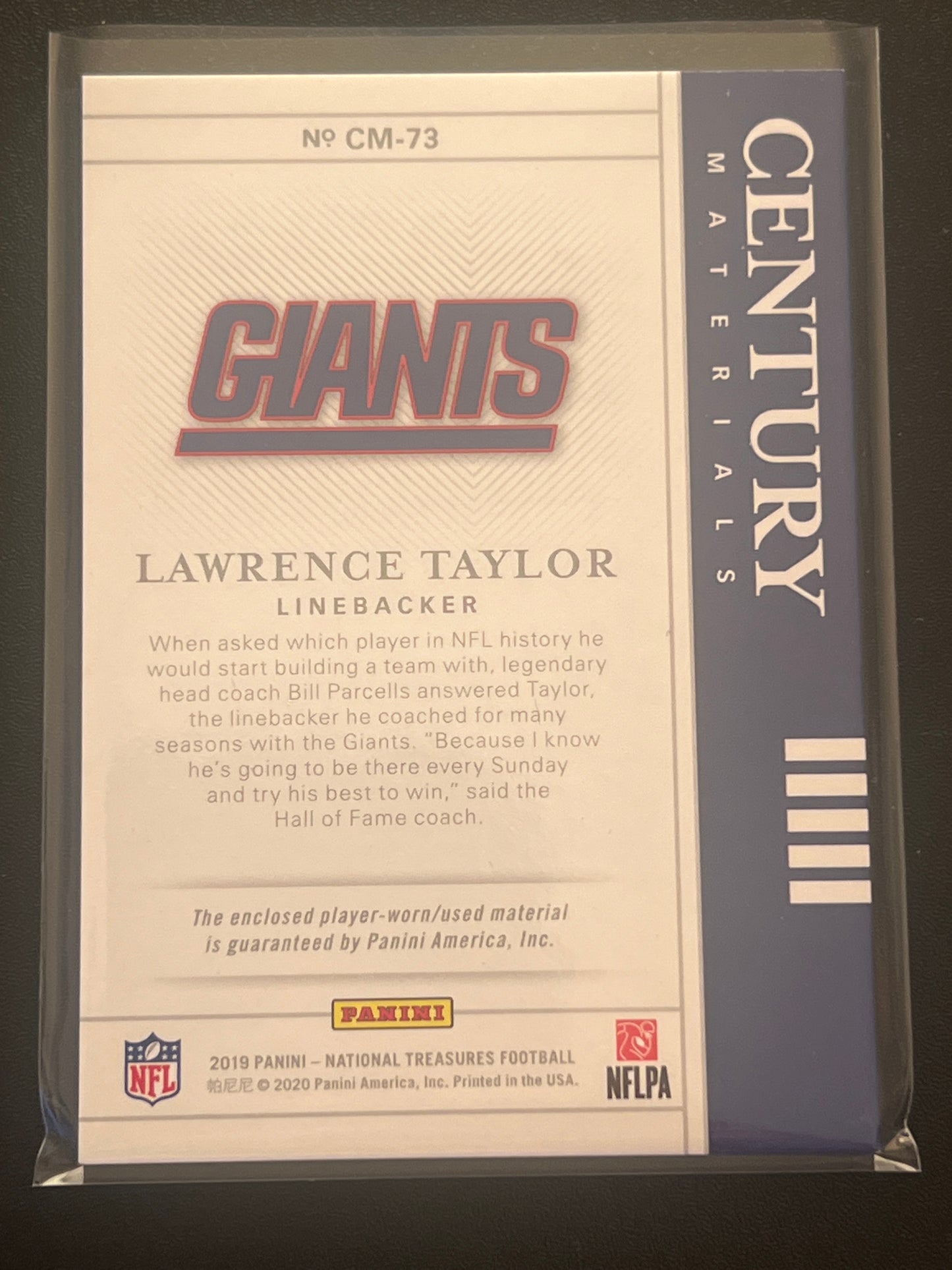 2019 Panini Nat. Treas. LAWRENCE TAYLOR - Patch - 23/49 - #CM-73