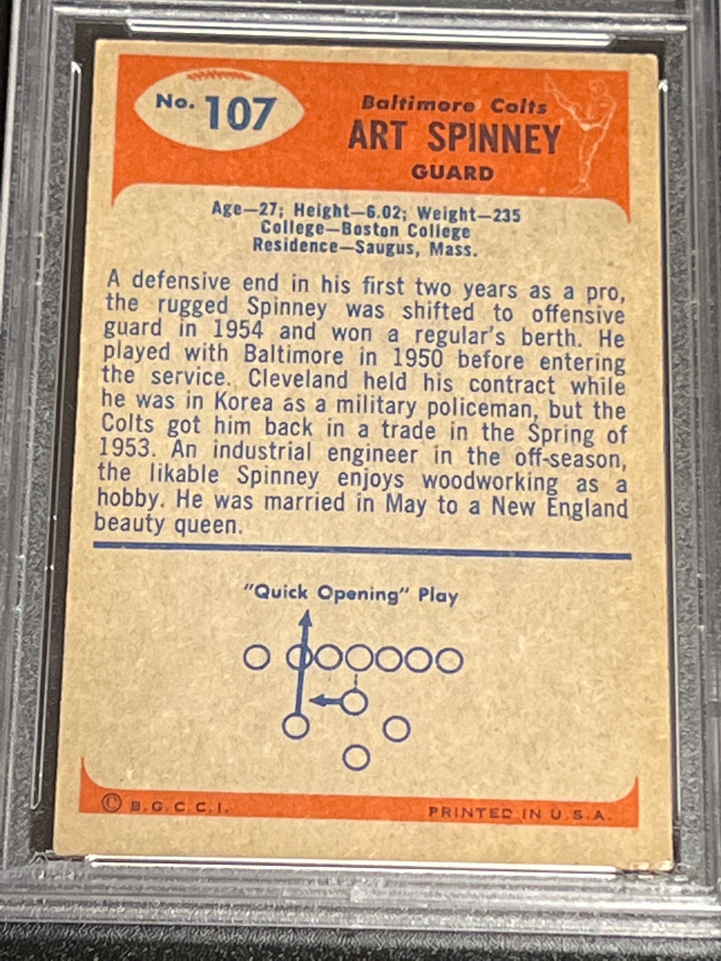 1955 Bowman ART SPINNEY - #107 - PSA 4