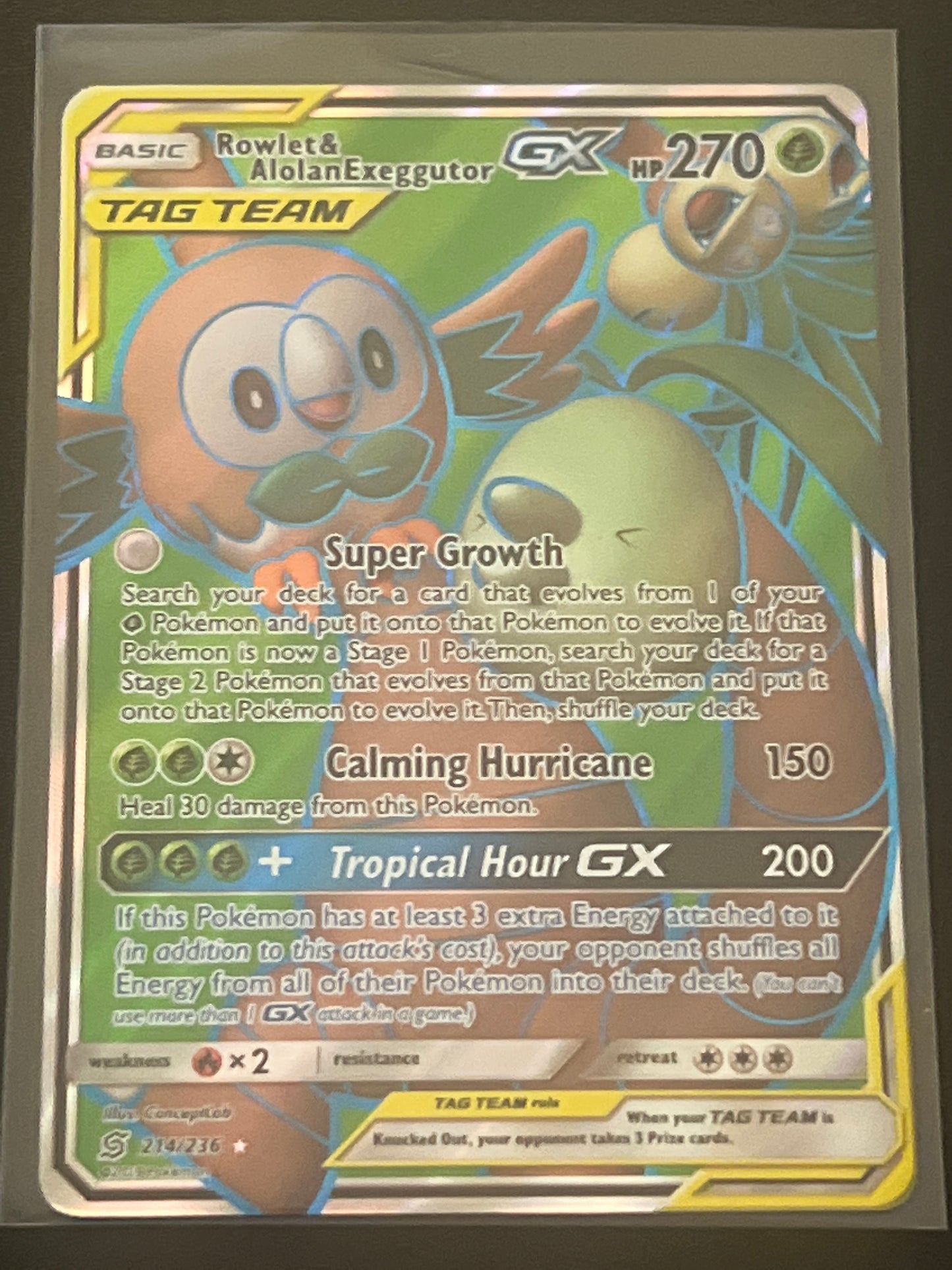 2019 Pokemon ROWLET & ALOLANEXEGGUTOR GX - Holo - #214