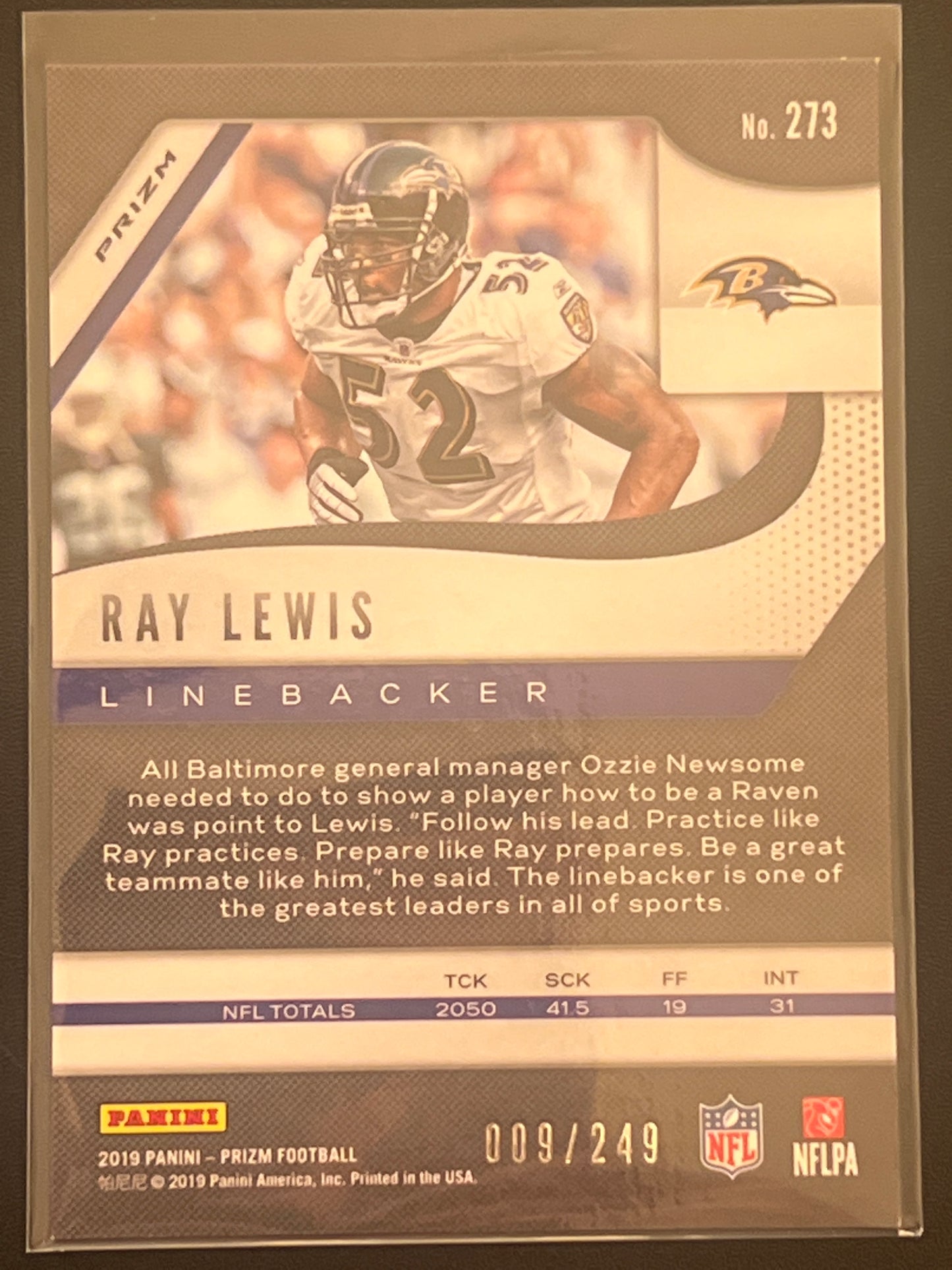 2019 Panini Prizm RAY LEWIS 009/249 #273