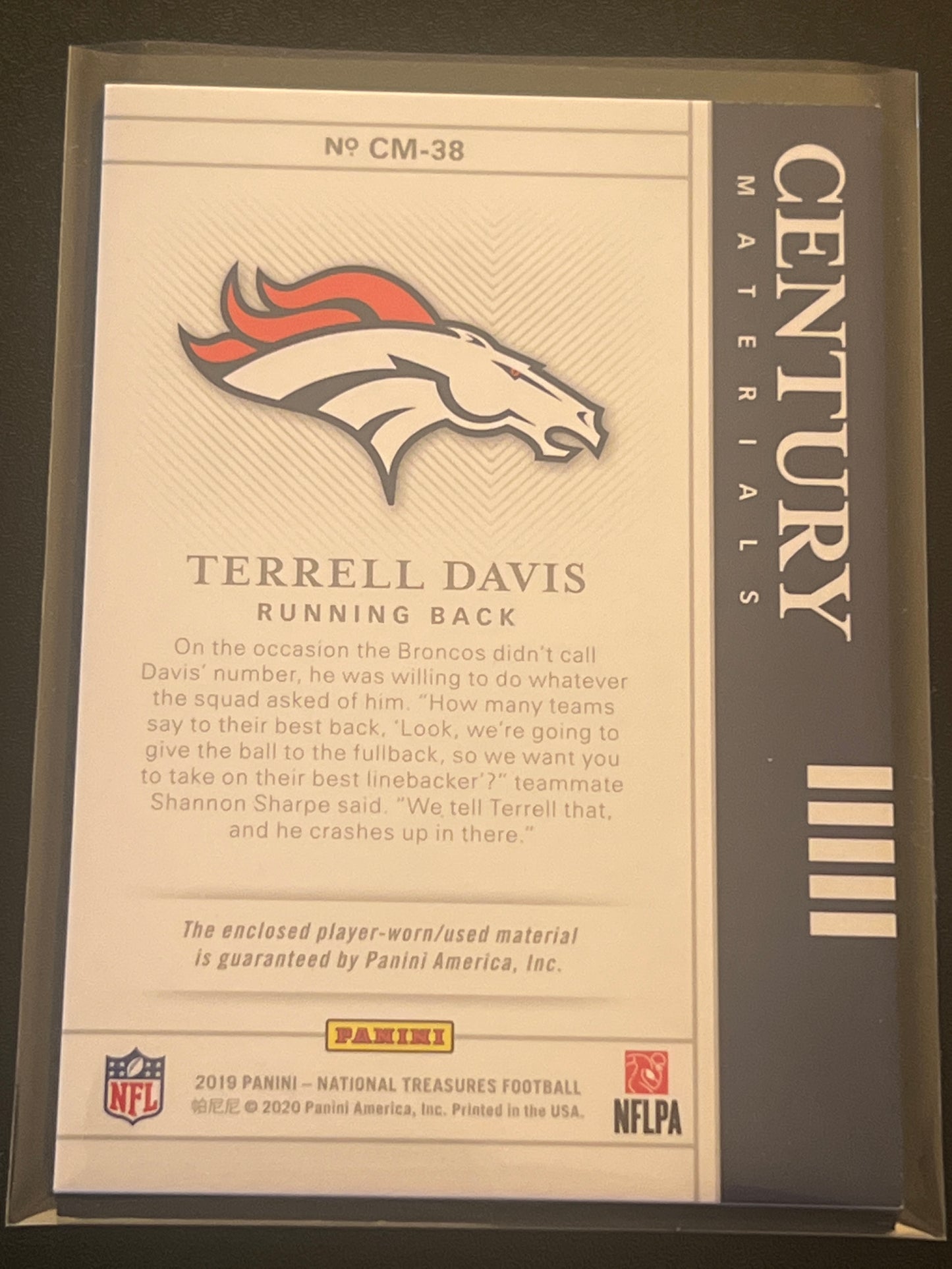 2019 Panini Nat. Treas. TERRELL DAVIS 61/99 - Jersey Card #CM-38