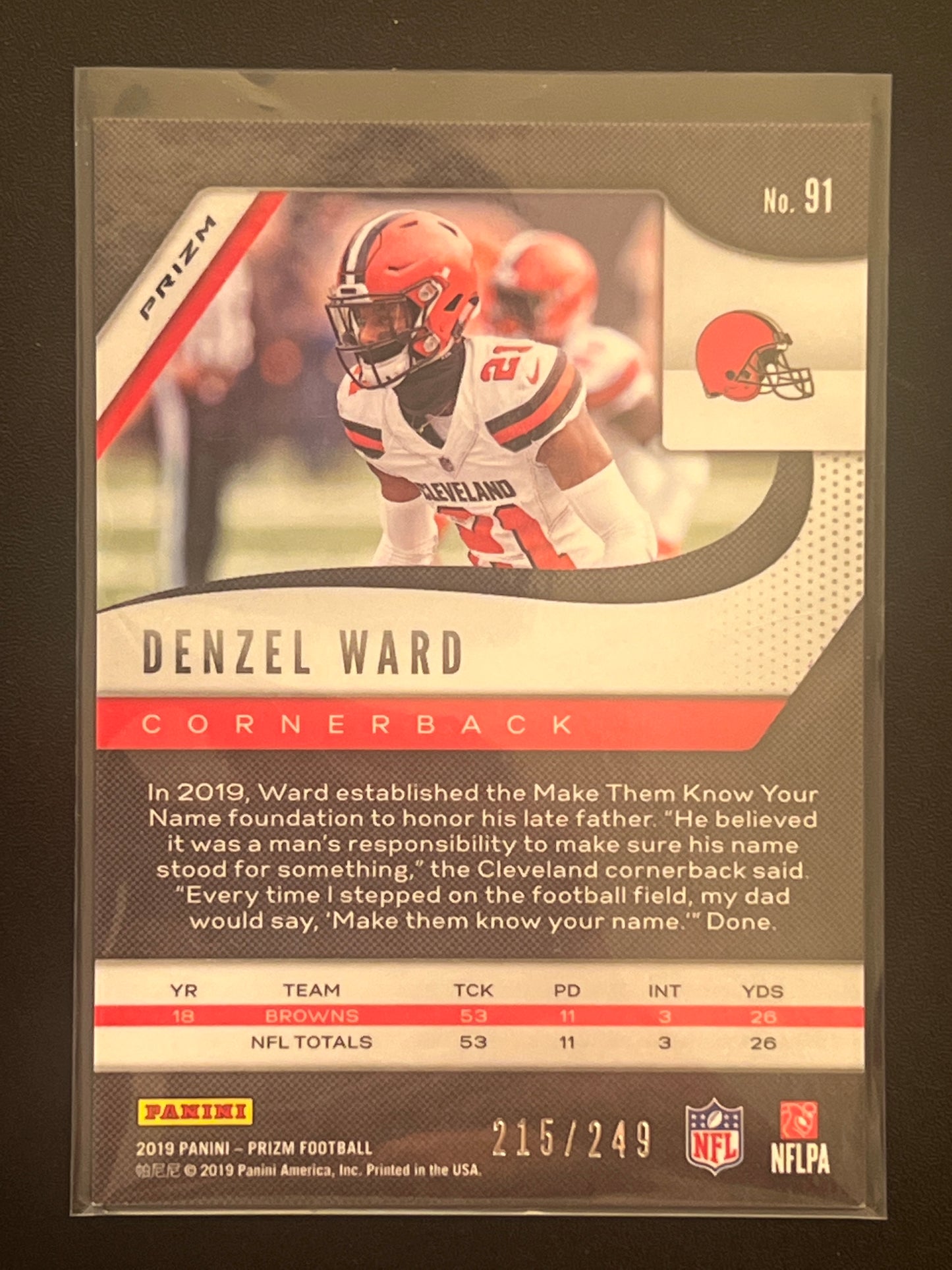 2019 Panini Prizm DENZEL WARD 215/249 #91