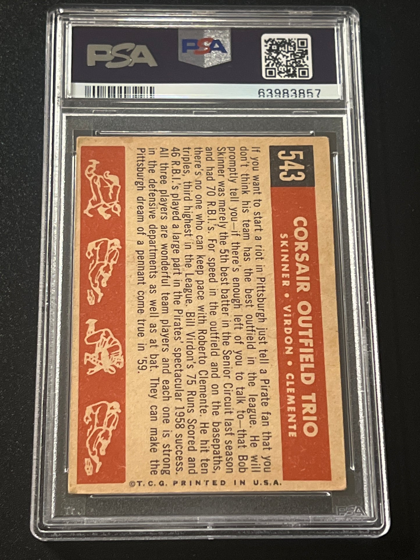 1959 Topps CORSAIR OUTFLD. TRIO SKINNER/VIRDON/CLEMENTE - PSA 2