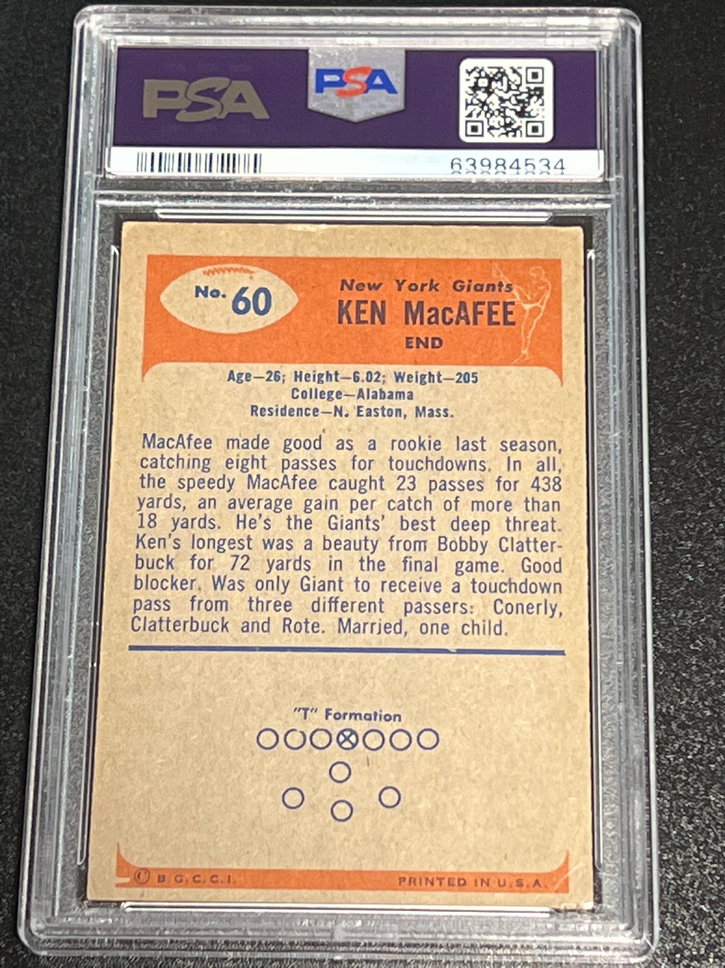 1955 Bowman KEN MACAFEE - RC - #60 - PSA 4