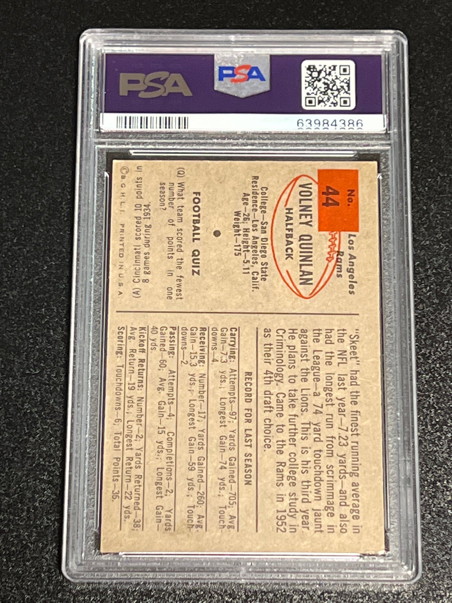 1954 Bowman VOLNEY QUINLAN  - #44 - PSA 4