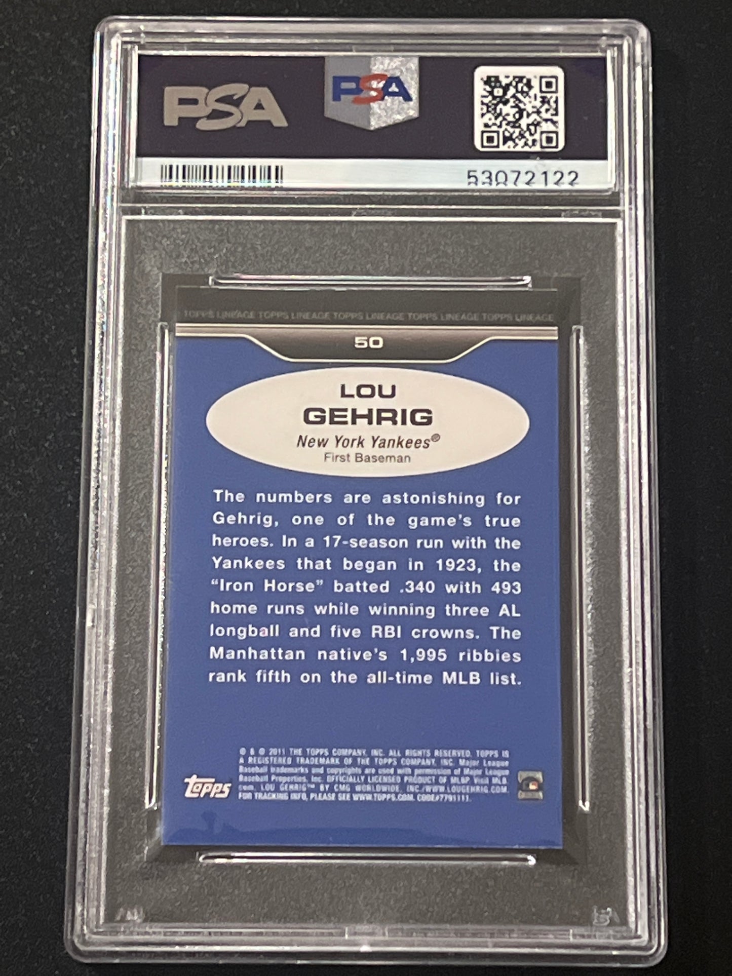 2011 Topps Lineage LOU GEHRIG - #50  - PSA 8.5 - 1975 Mini