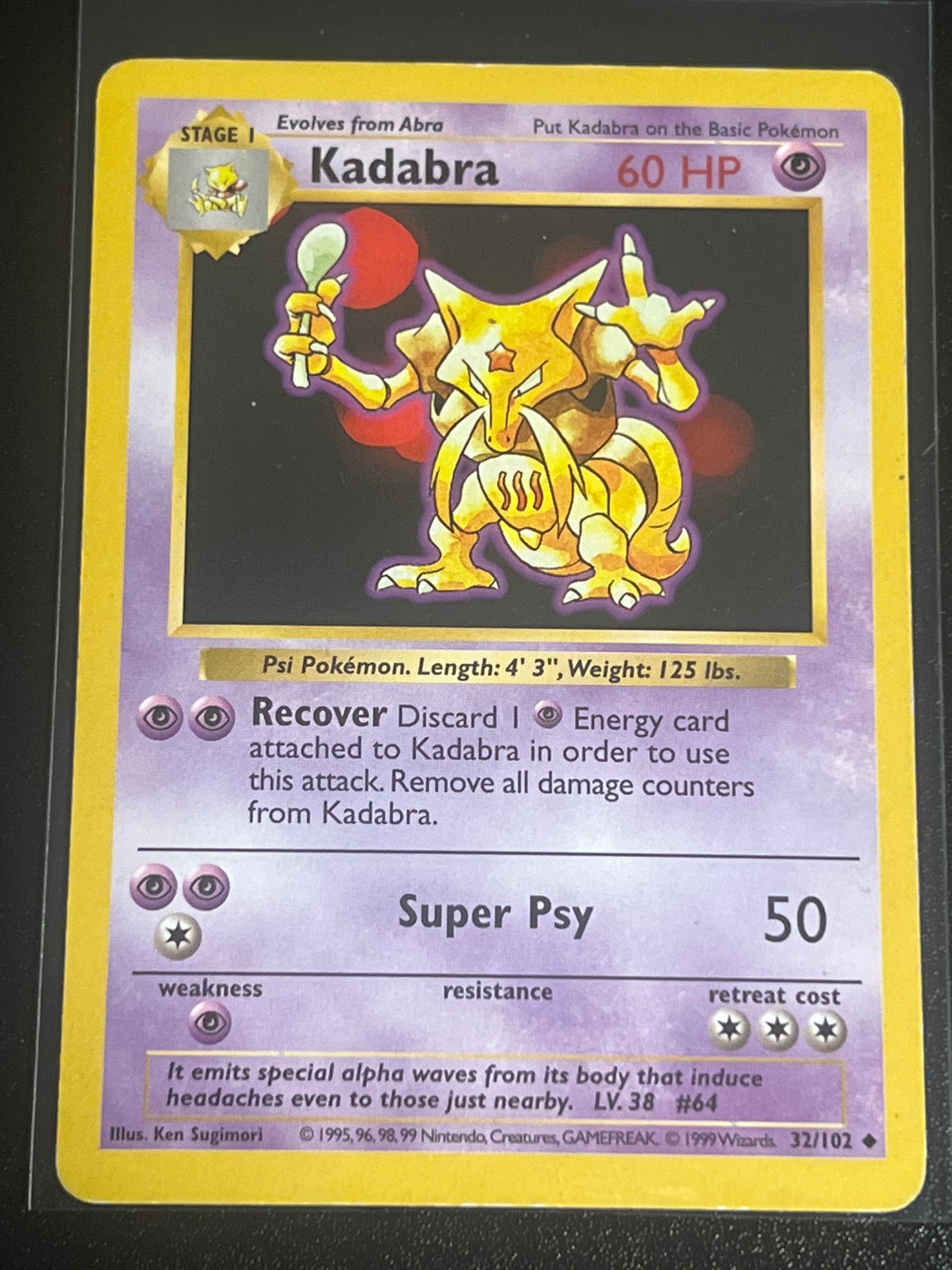 1999 Pokemon KADABRA - Shadowless - Baseset - #32