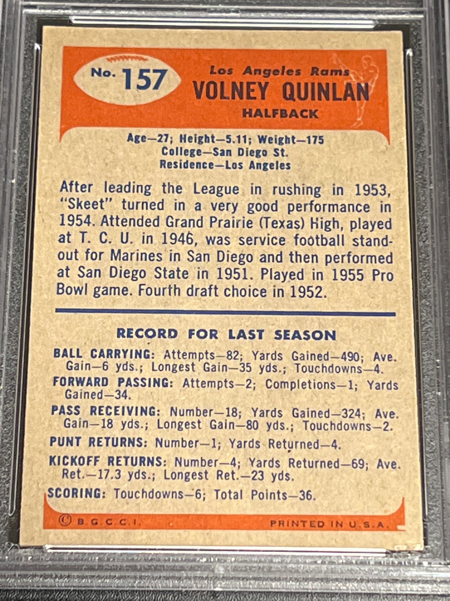 1955 Bowman VOLNEY QUINLAN - #157 - PSA 5.5