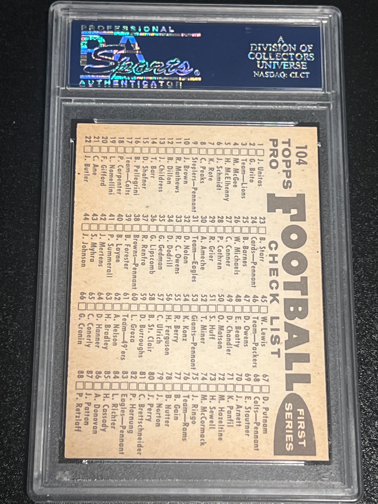 1959 Topps CHICAGO BEARS - Checklist Back - PSA 7