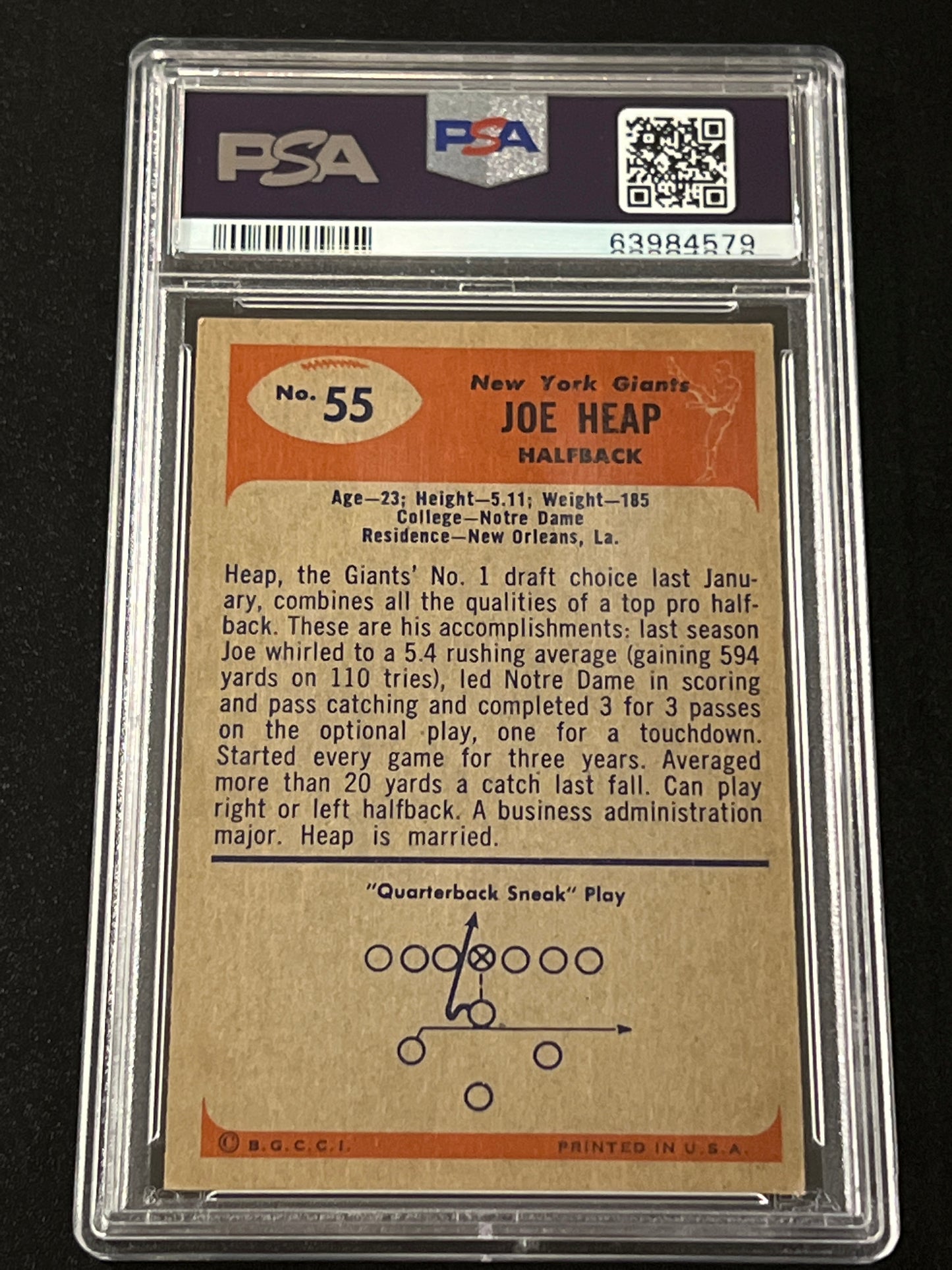 1955 Bowman JOE HEAP - PSA 6