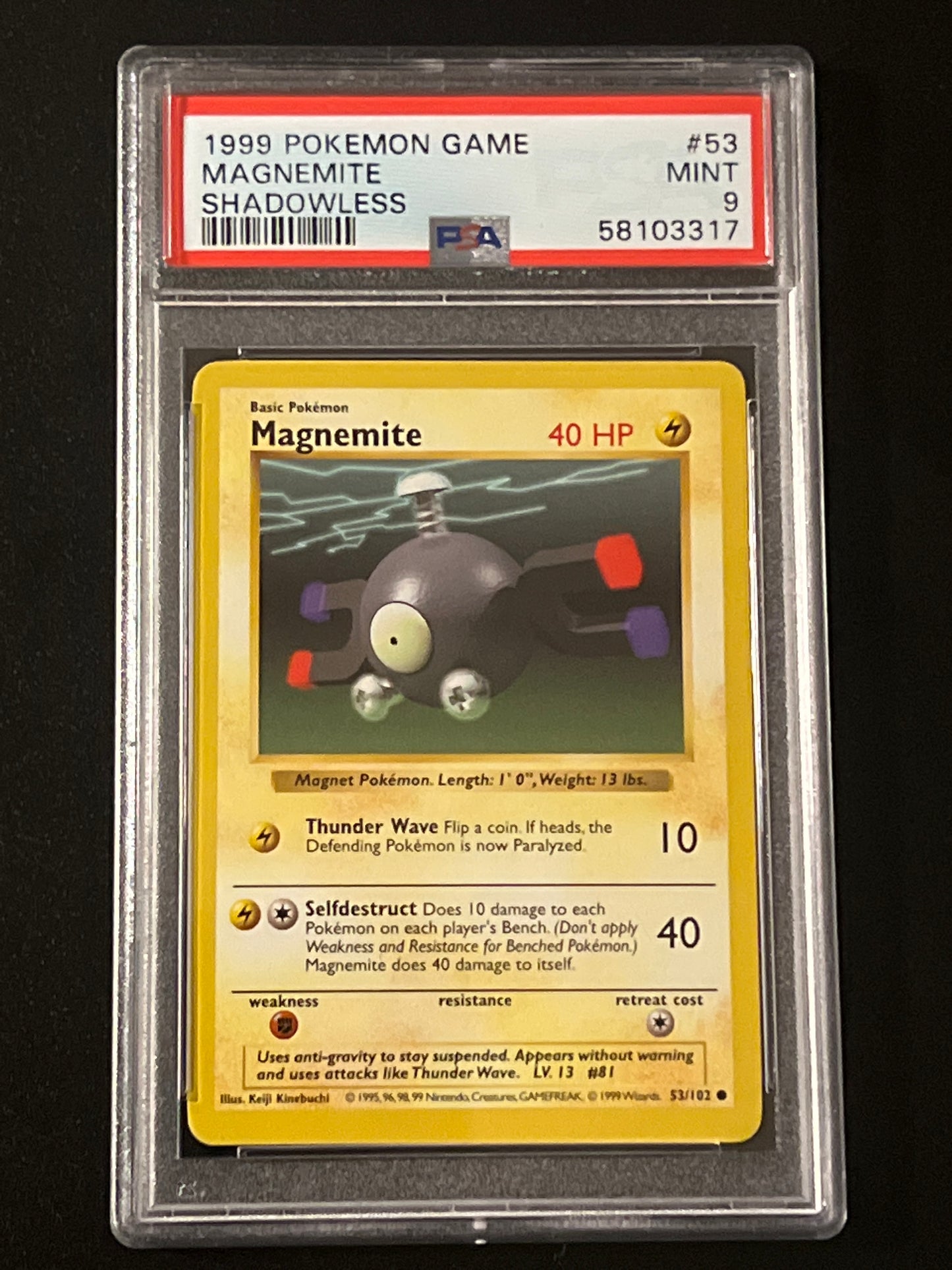 1999 Pokemon Game MAGNEMITE - Shadowless - PSA 9