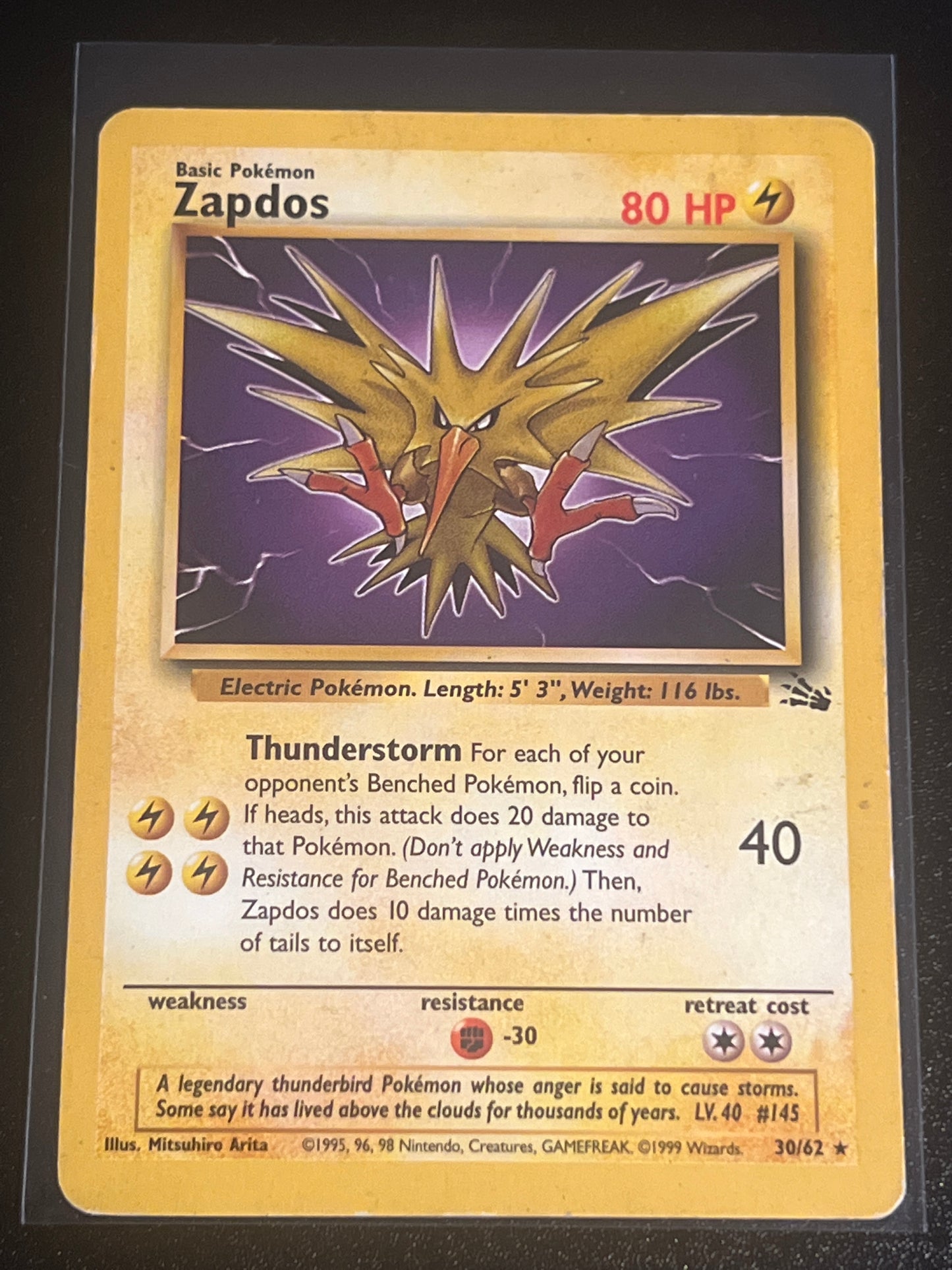 1999 Pokemon ZAPDOS - Rare - Non-Holo - #30