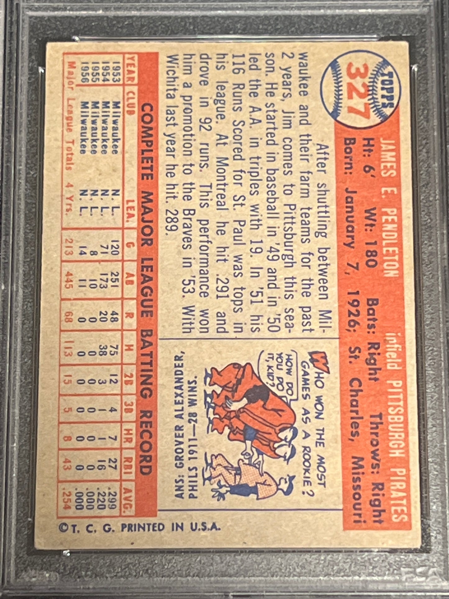 1957 Topps JIM PENDLETON - #327 - PSA 4