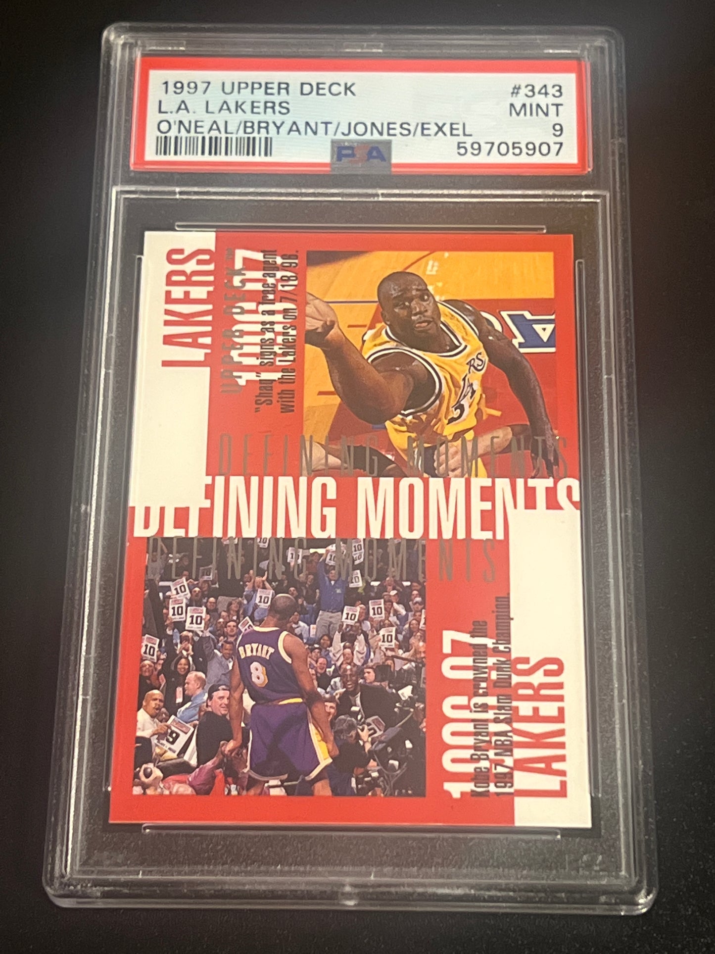 1997 Upper Deck L.A. LAKERS O'NEAL/BRYANT/JONE/EXEL - PSA 9