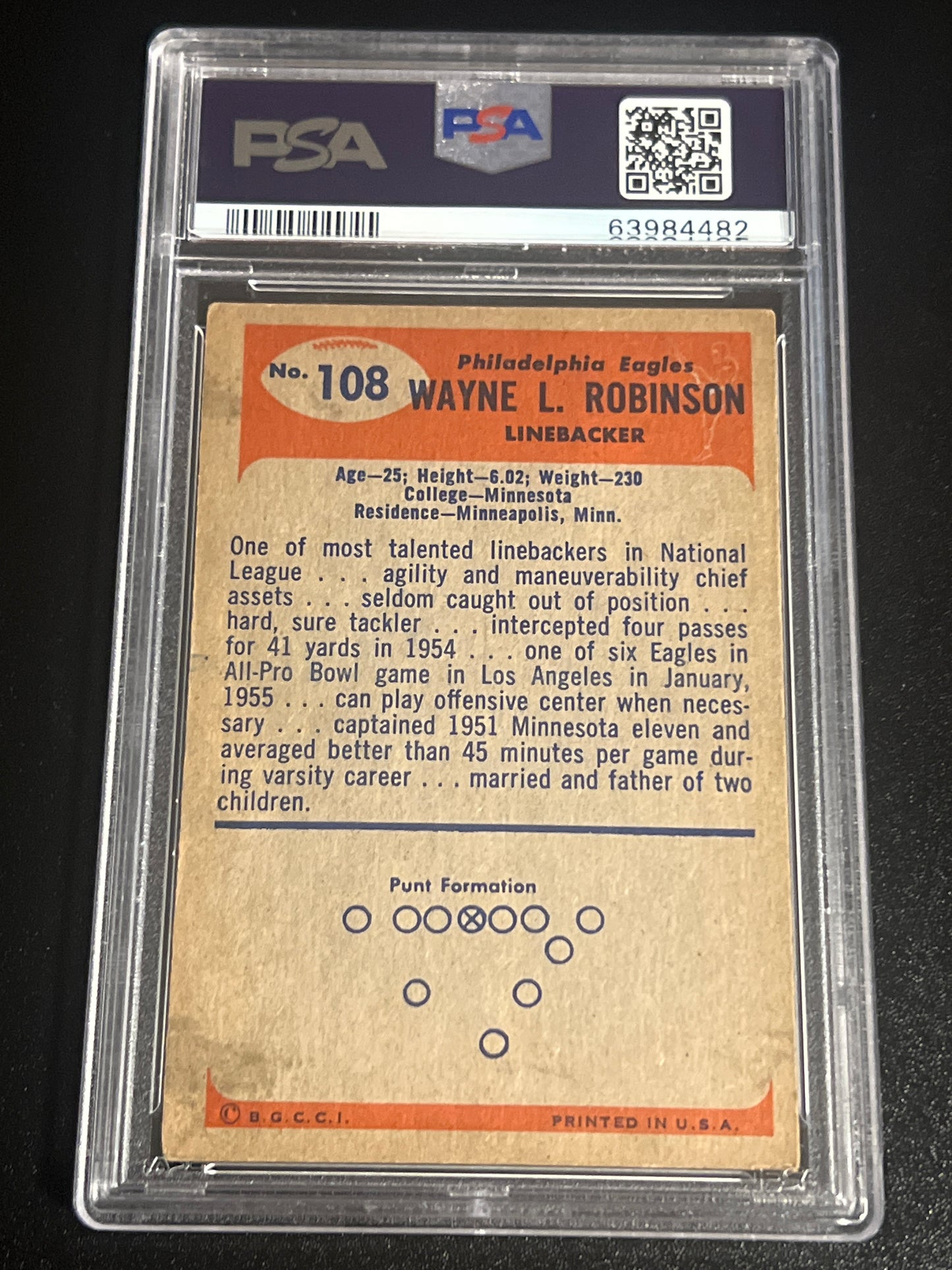 1955 Bowman WAYNE ROBINSON - PSA 4 #108