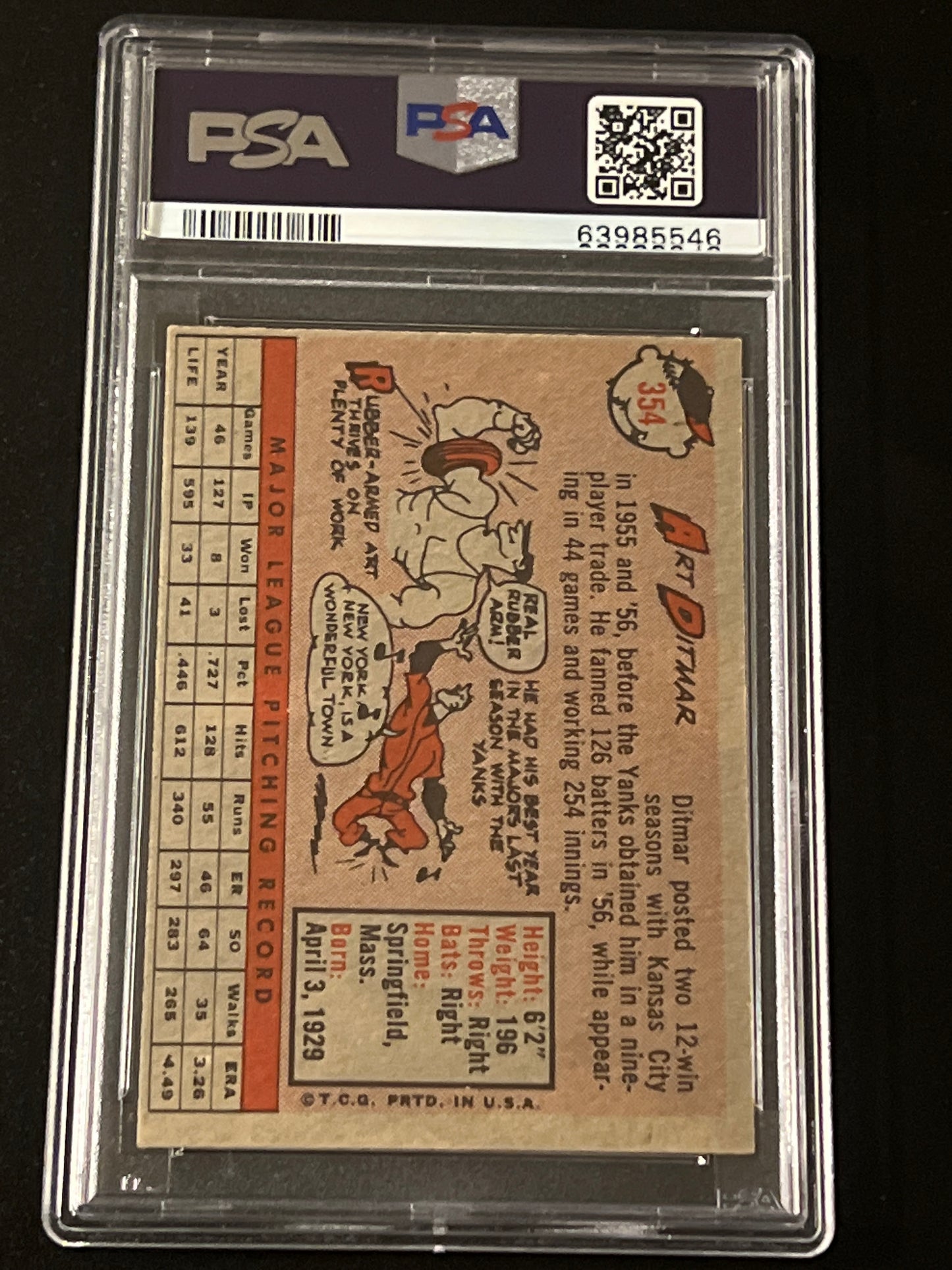 1958 Topps ART DITMAR - PSA 6 #354