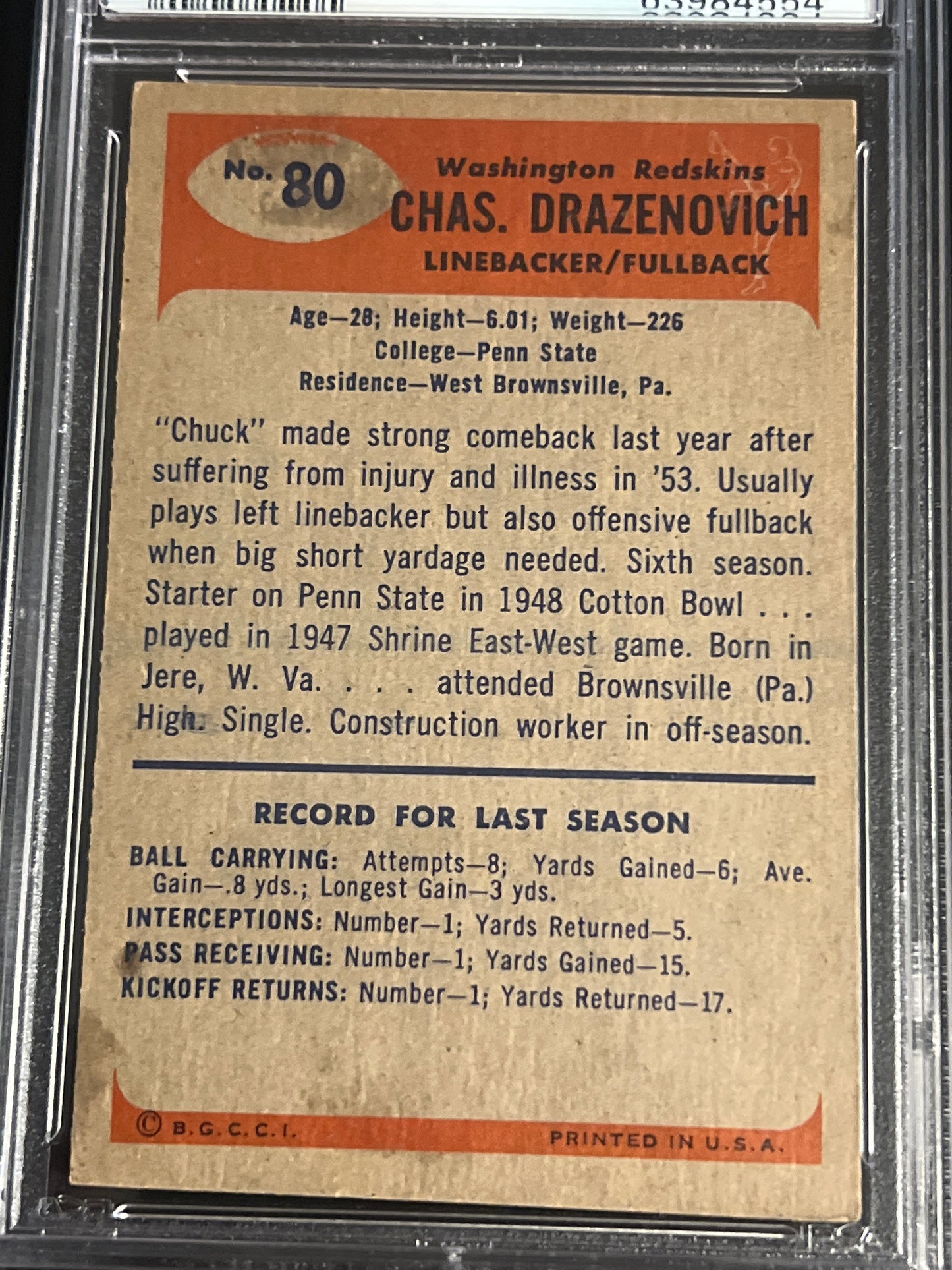 1955 Bowman CHUCK DRAZENOVICH - PSA 5 #80