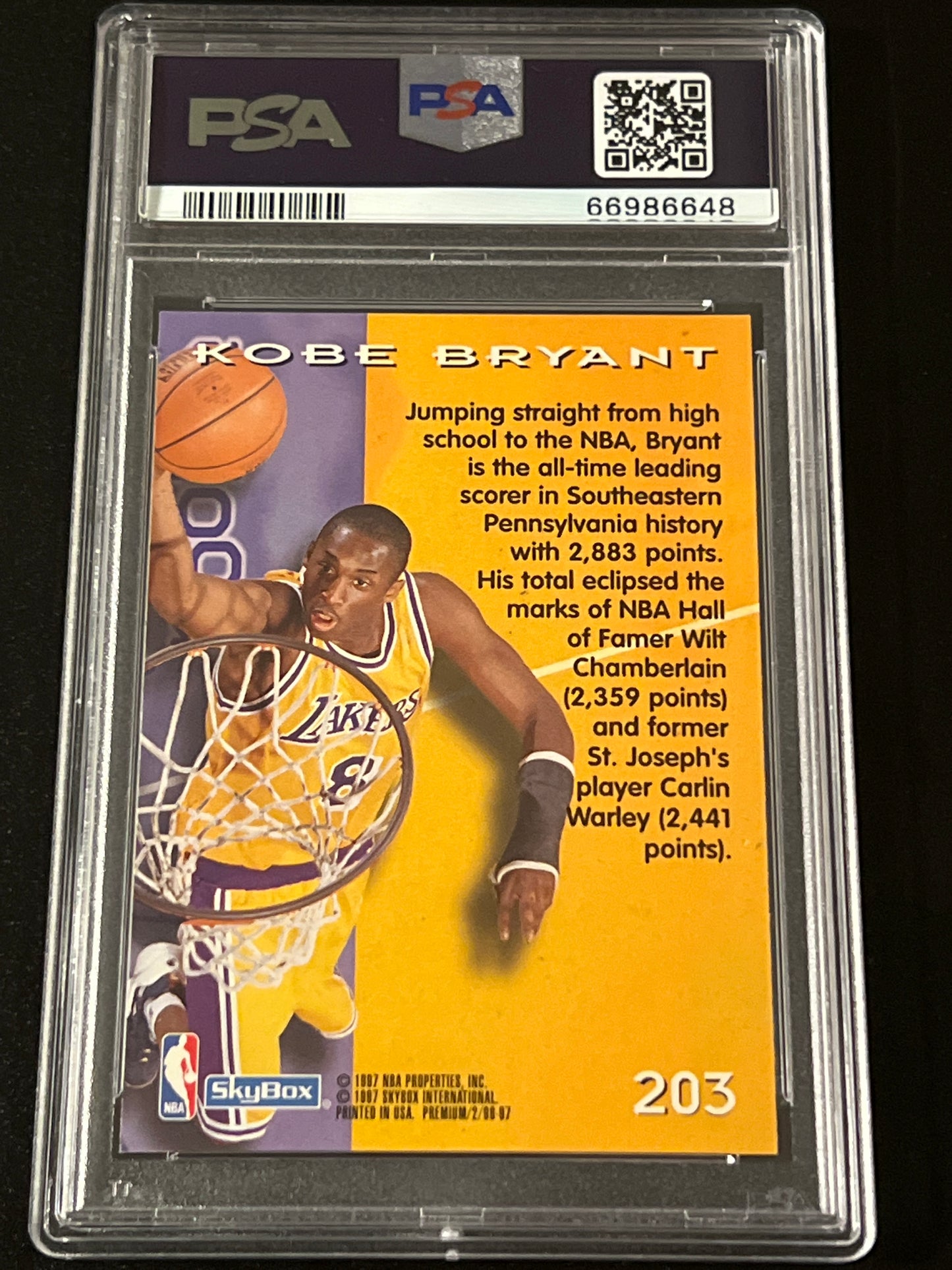 1996 Skybox Premium - KOBE BRYANT - RC - #203 - PSA 9