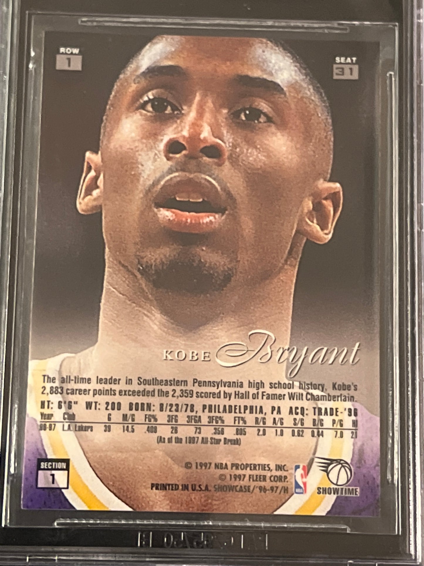 1996-97 Flair Showcase Row 1 - KOBE BRYANT - #31 - BGS 7