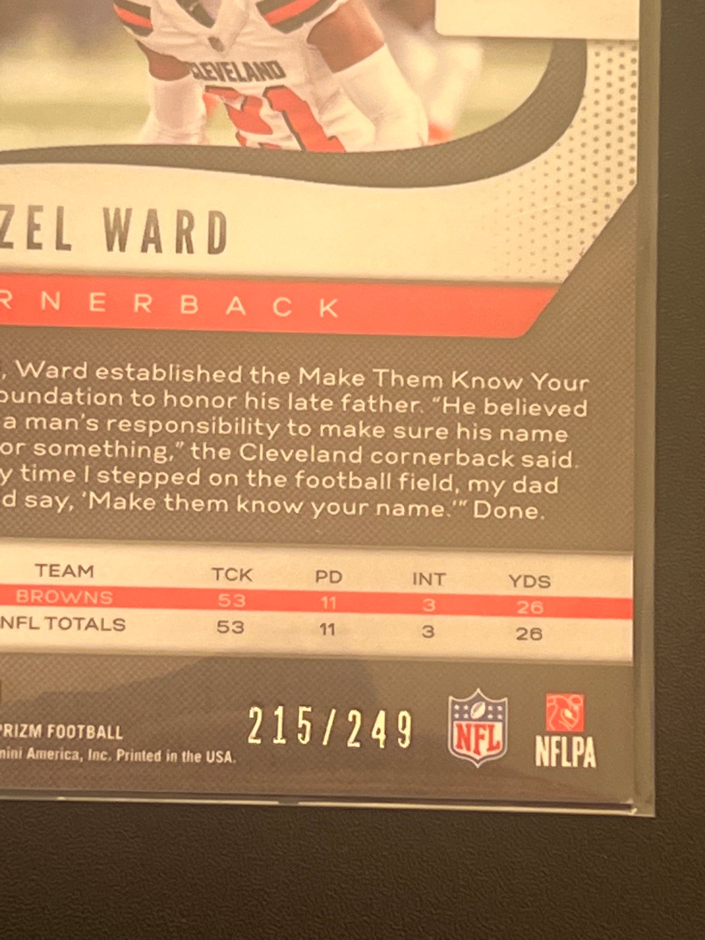 2019 Panini Prizm DENZEL WARD 215/249 #91