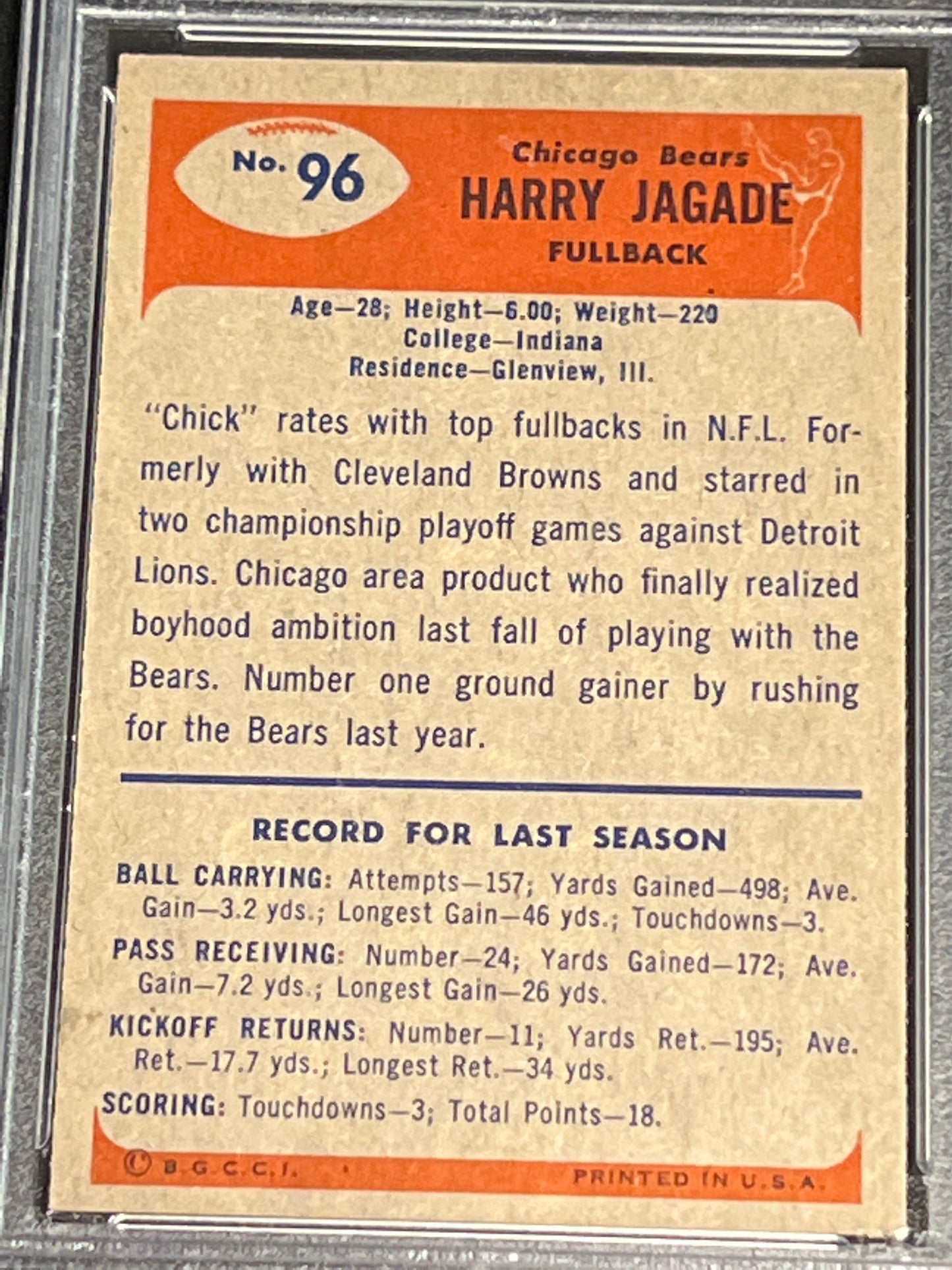 1955 Bowman HARRY JAGADE - #96 - PSA 6