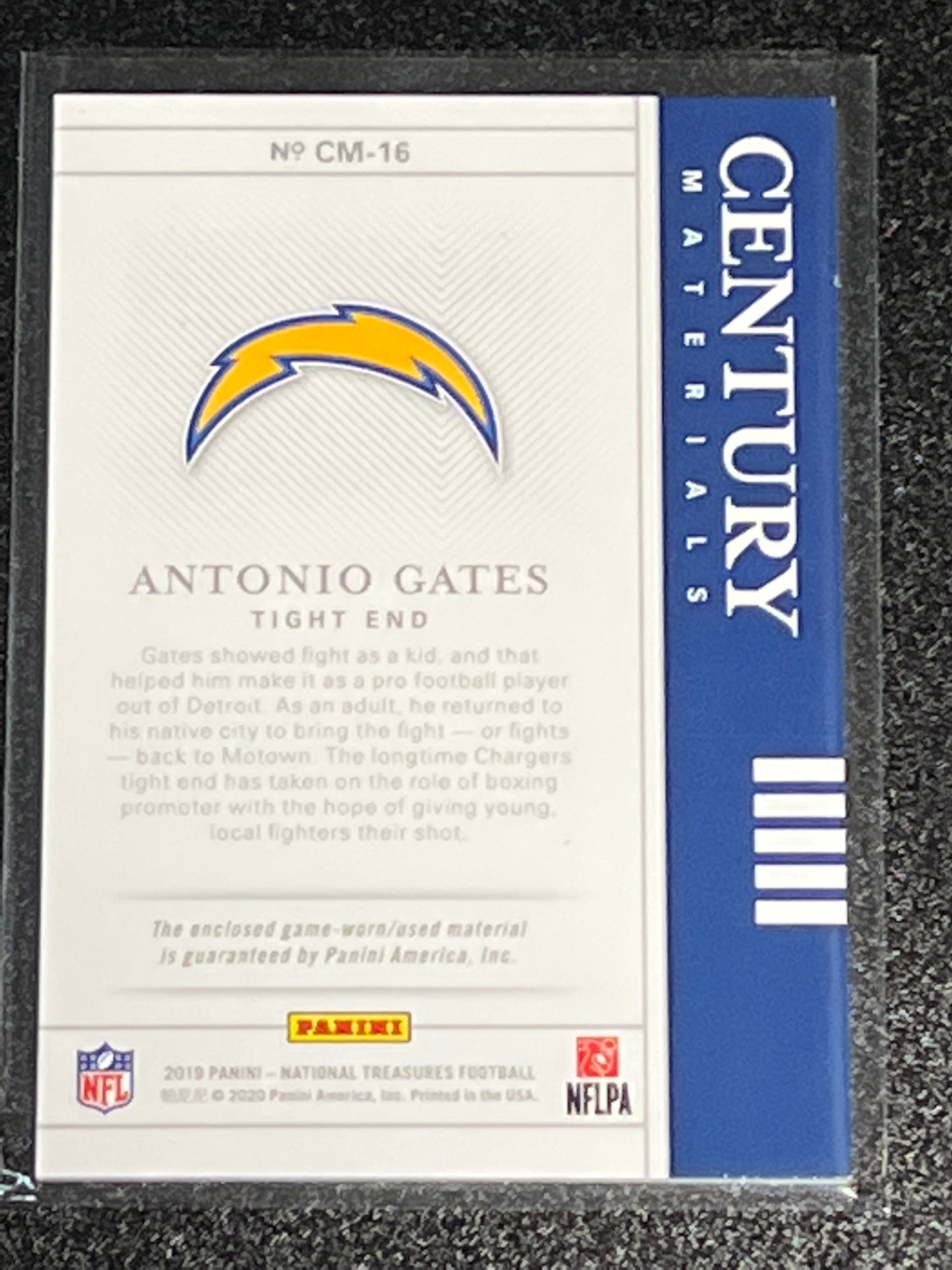 2019 Panini Nat. Treas. ANTONIO GATES - Patch Card - 38/99 - #CM-16