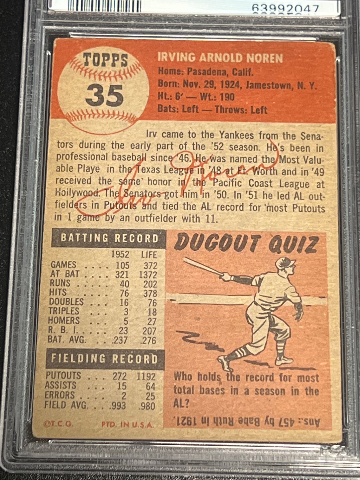 1953 Topps IRV NOREN - PSA 2