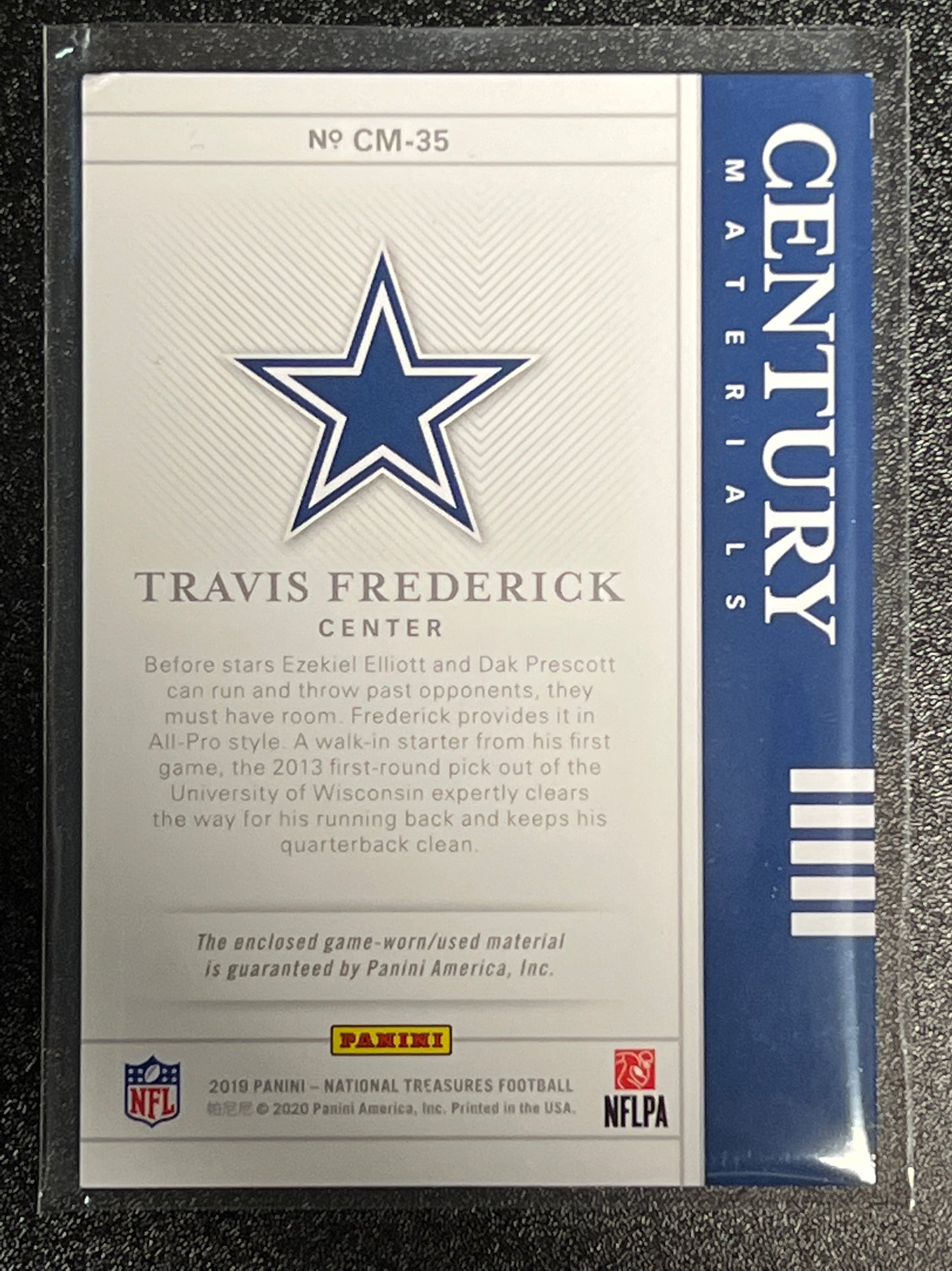 2019 Panini Nat. Treas. TRAVIS FREDERICK - Patch Card - 09/25 - #CM-35