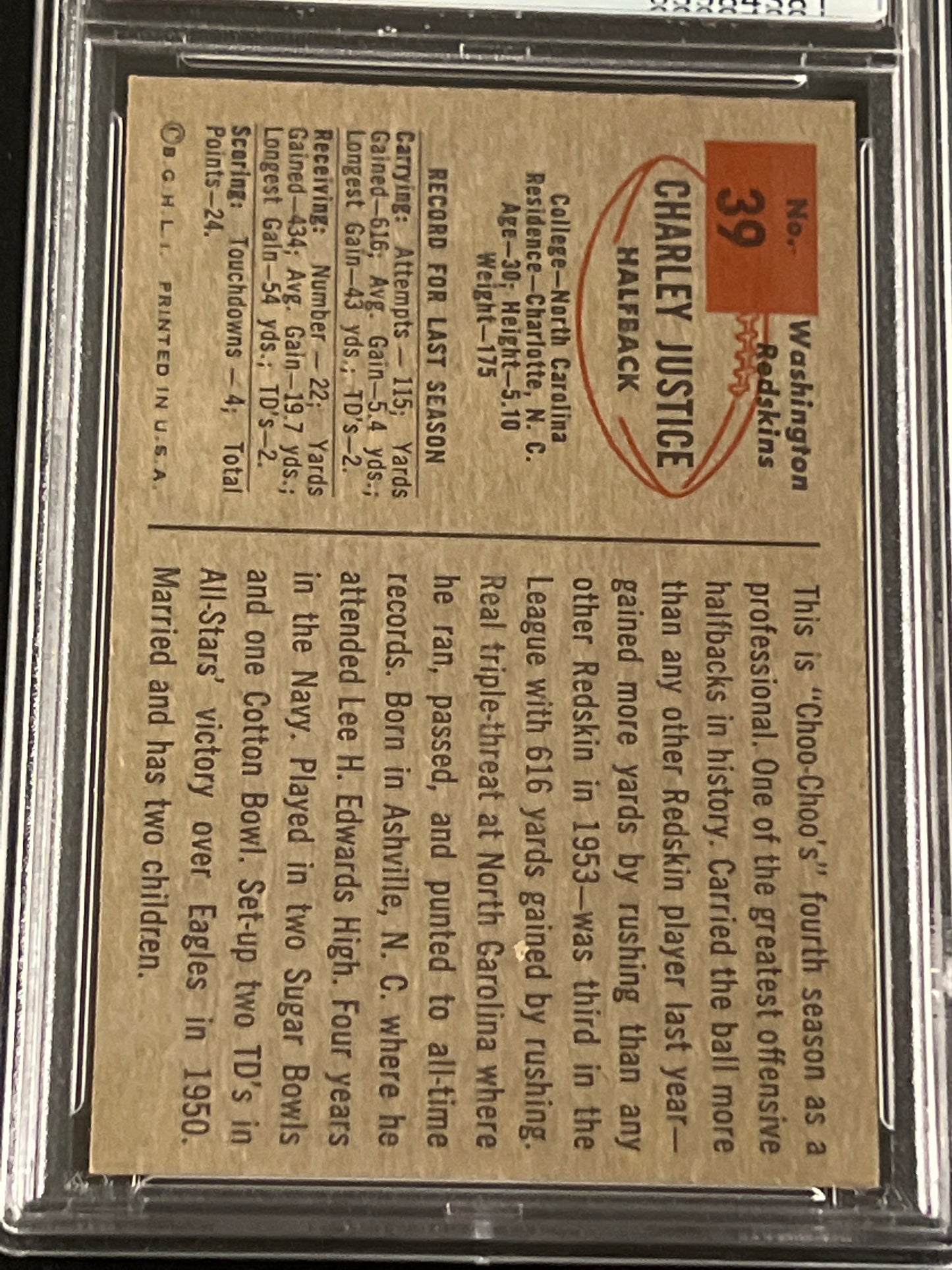 1954 Bowman CHARLEY JUSTICE - PSA 7.5 #39