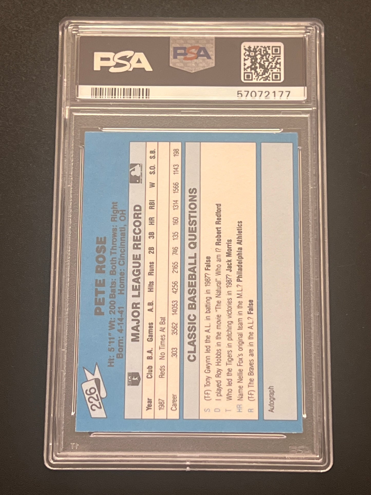 1988 Classic Travel PETE ROSE - #226 - PSA 8 NM-MT