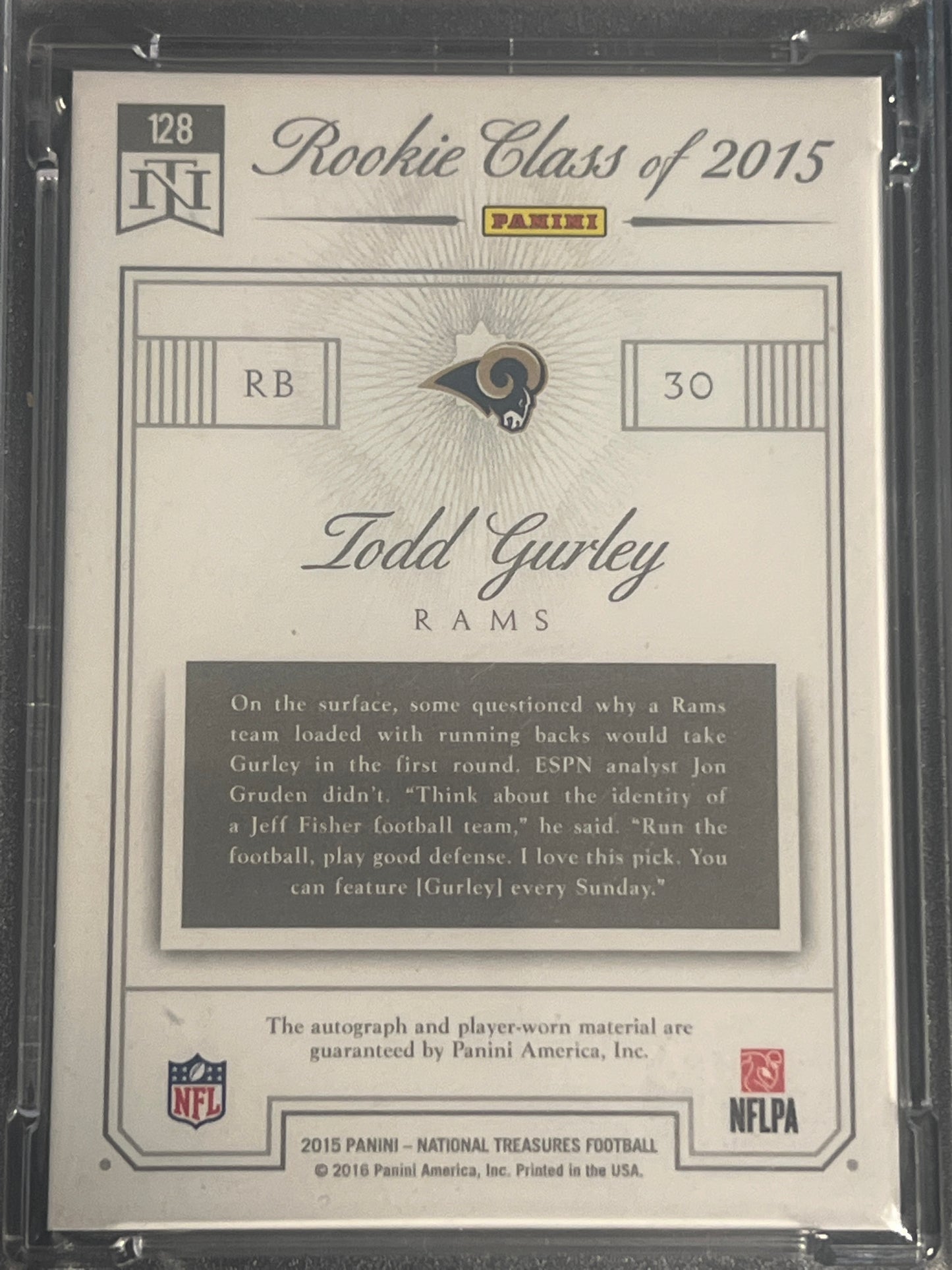 2015 Panini Nat. Treas. TODD GURLEY 12/30 - AUTO - Green - PSA 10 #128